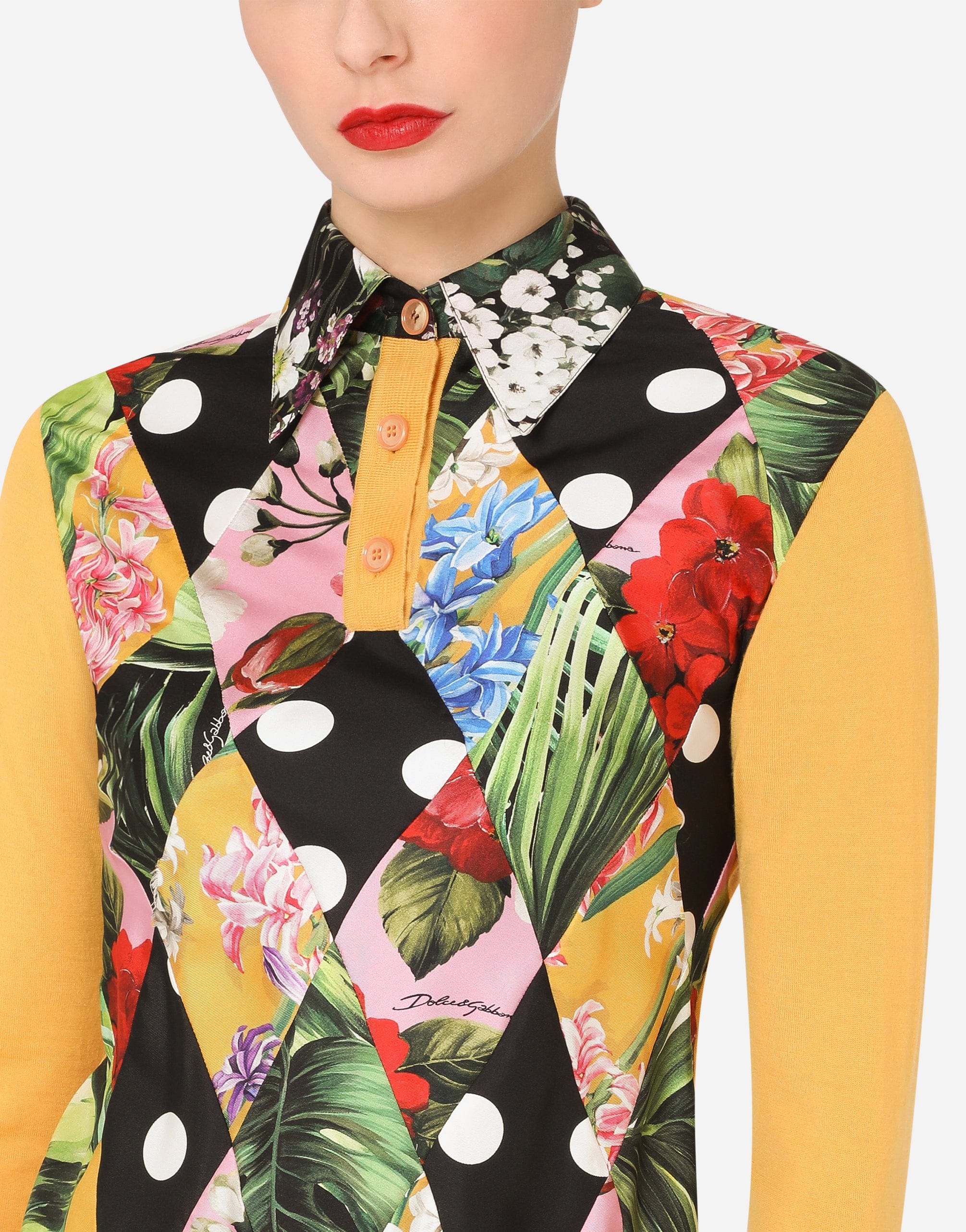 Dolce & Gabbana Patchwork Twill And Silk Polo Shirt