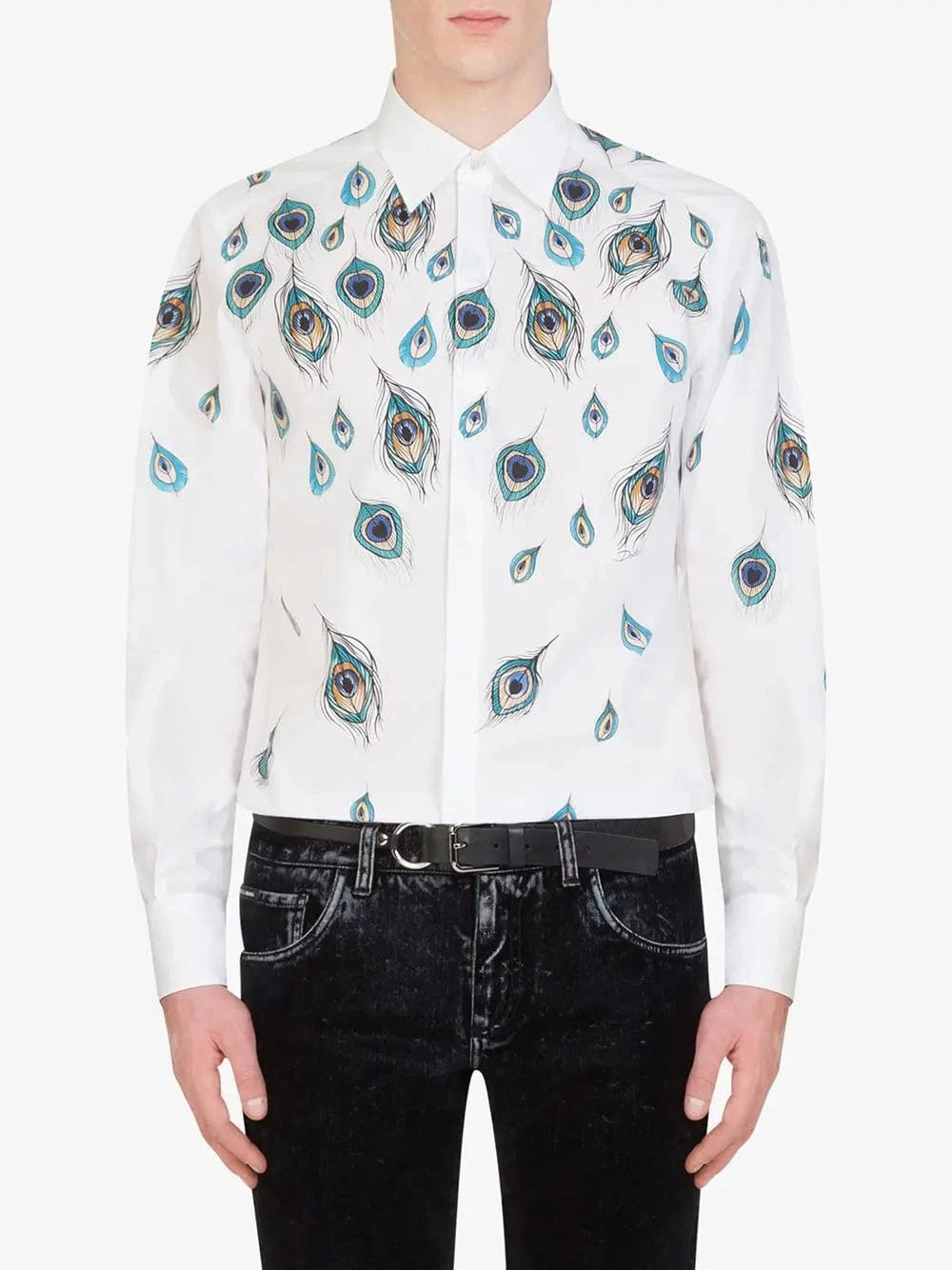 Dolce & Gabbana Peacock-Print Long-Sleeve Shirt