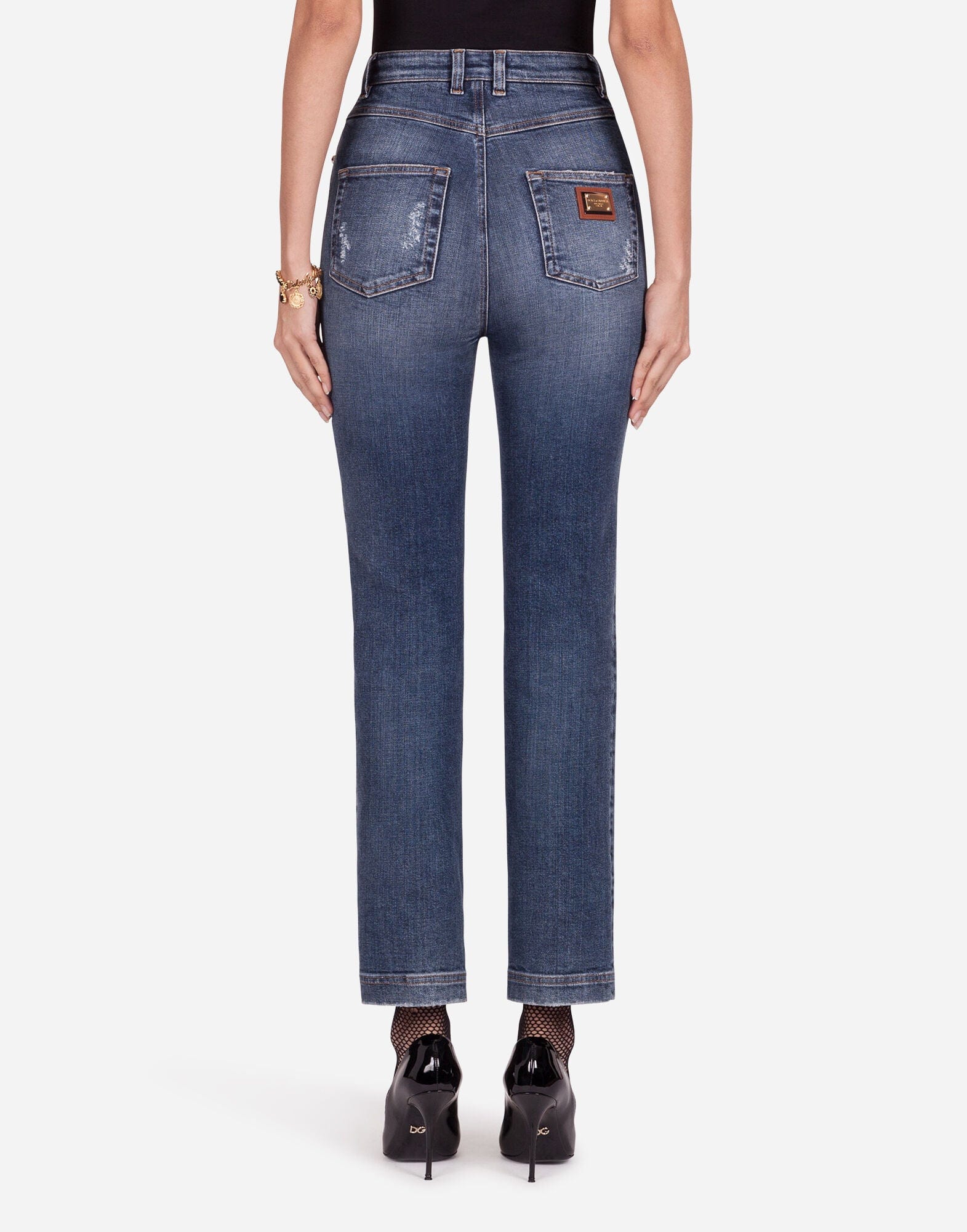 Dolce & Gabbana Pearl-Embellished High-Waisted Jeans