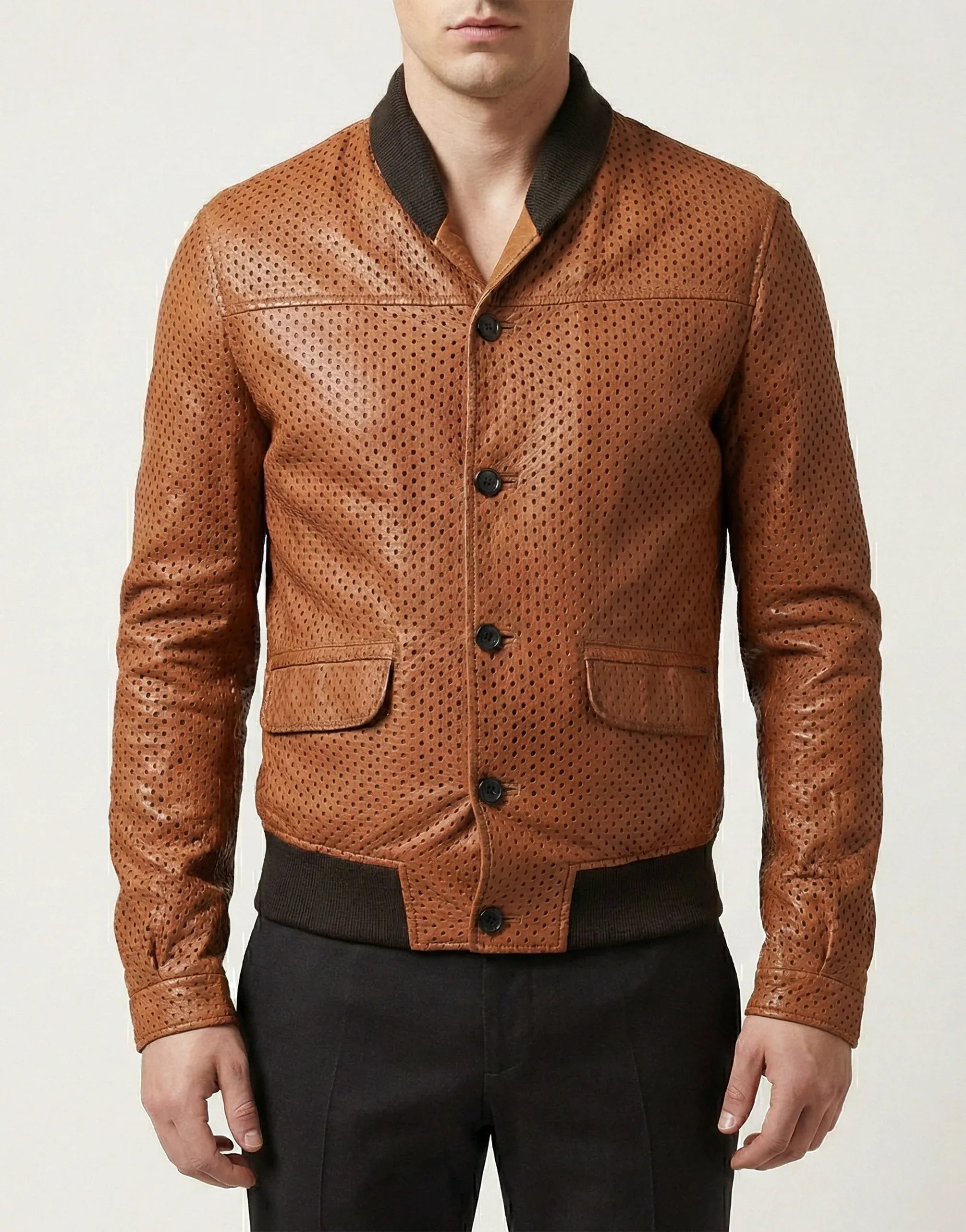 Dolce & Gabbana Perforated Leather Bomber Jacket