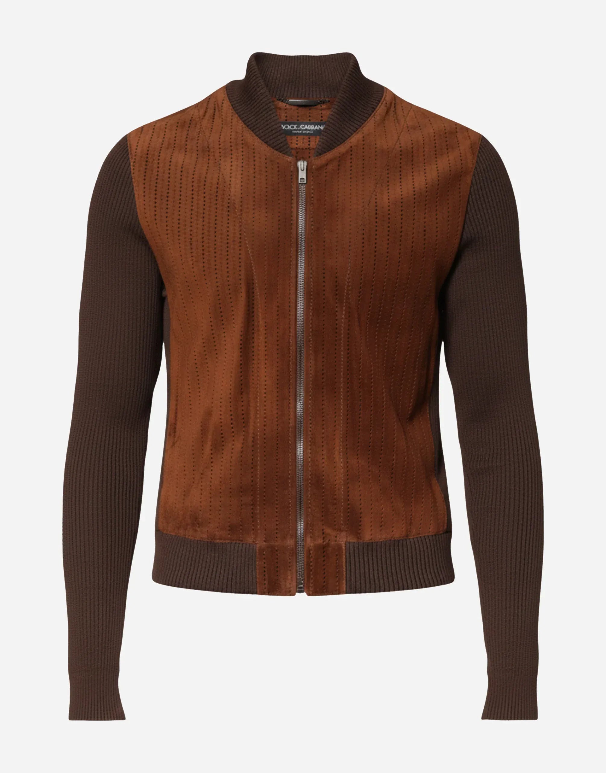 Dolce & Gabbana Perforated Velvet Ribbed Knit Bomber Jacket
