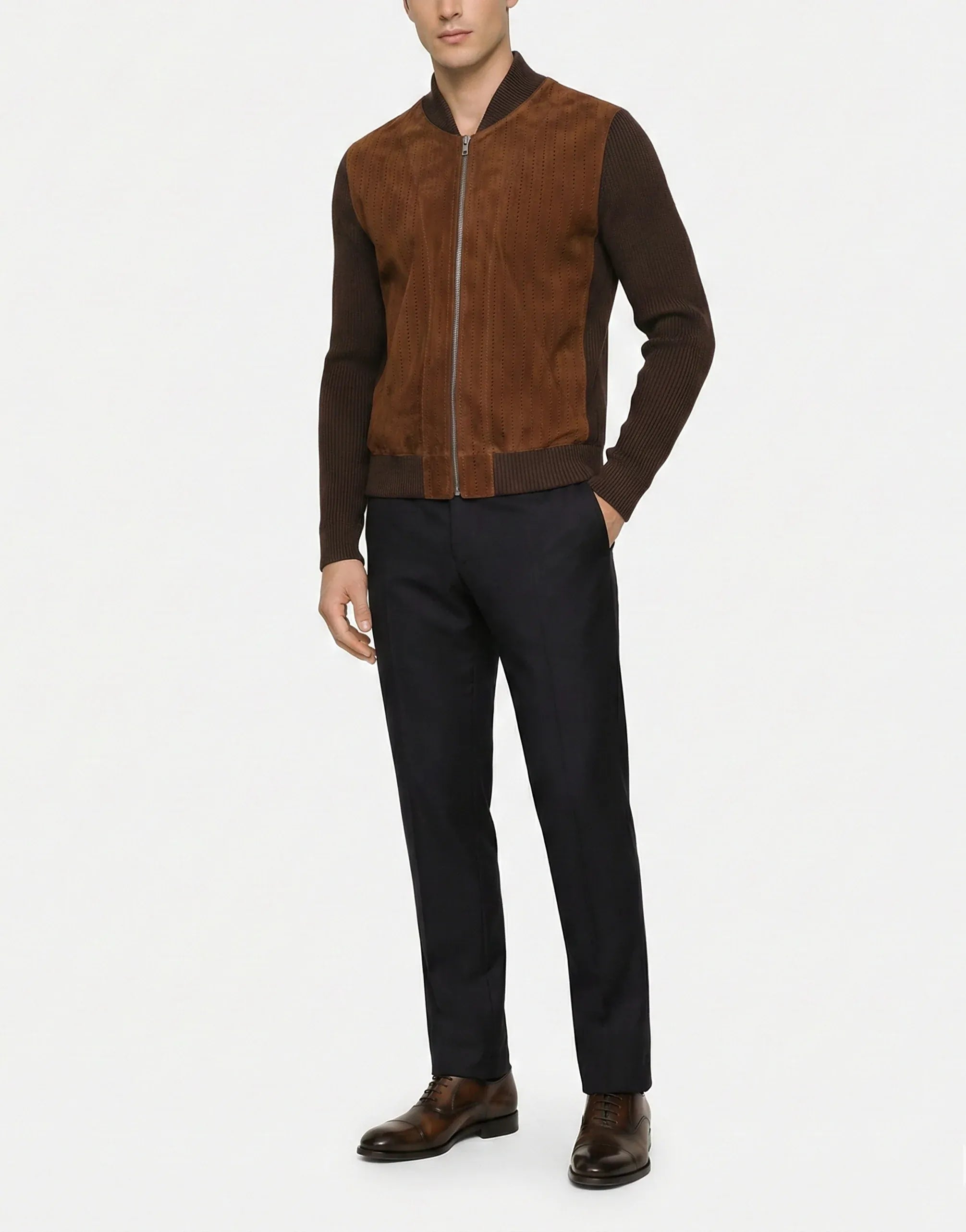 Dolce & Gabbana Perforated Velvet Ribbed Knit Bomber Jacket - alternate view