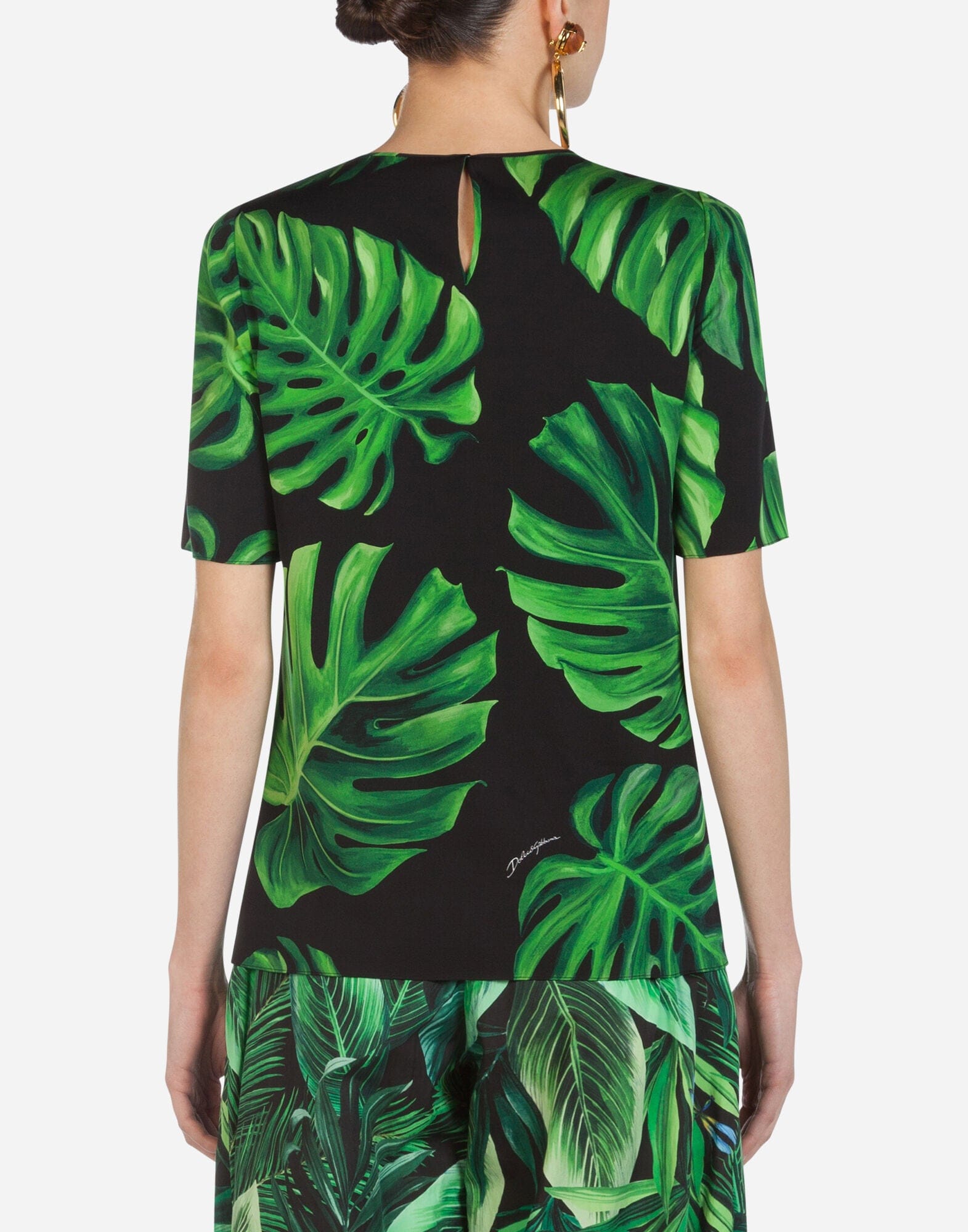 Dolce & Gabbana Philodendron-Print Charmeuse Silk Blouse