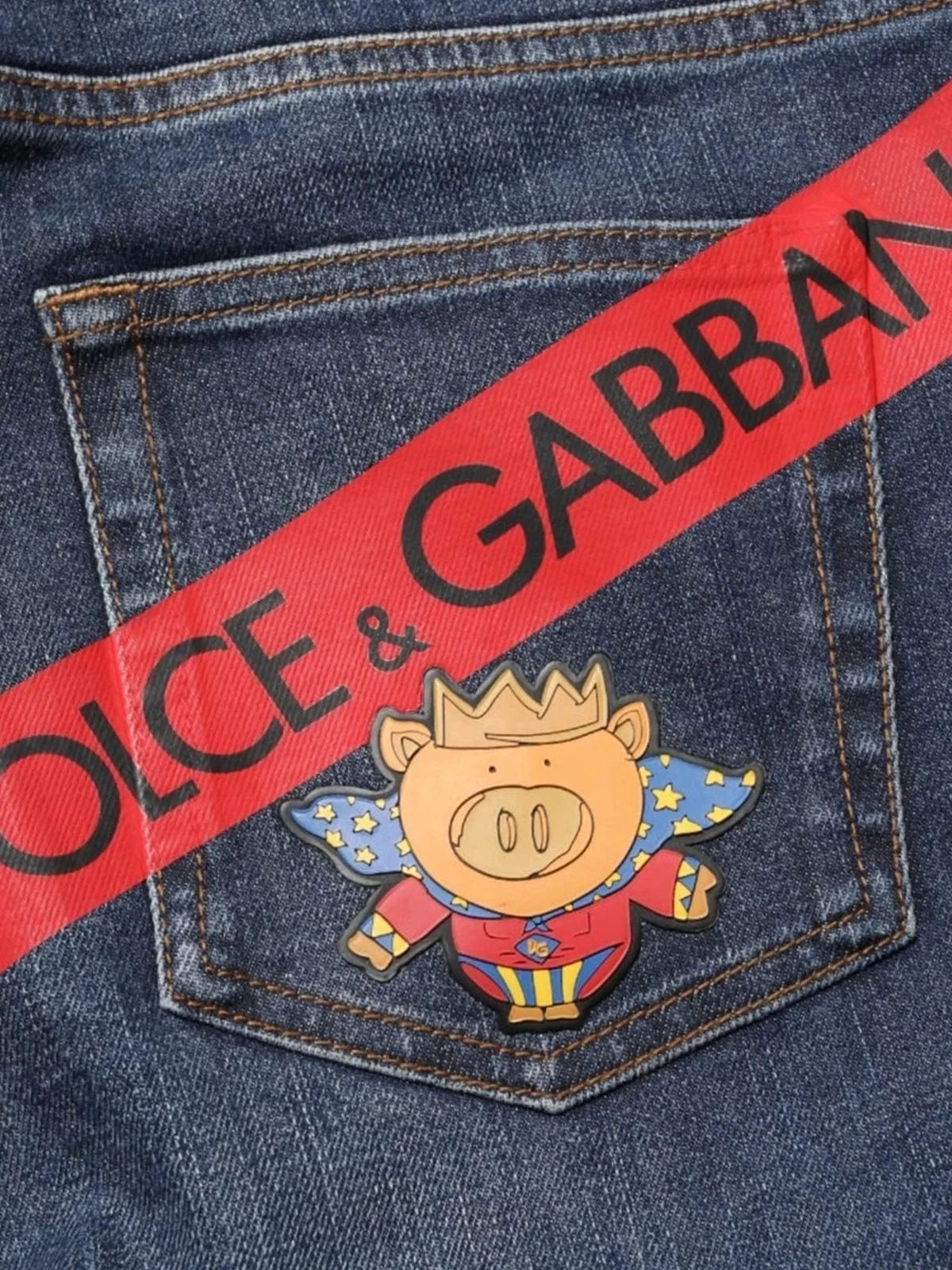 Dolce & Gabbana Pig Patch Skinny Fit Cotton Jeans