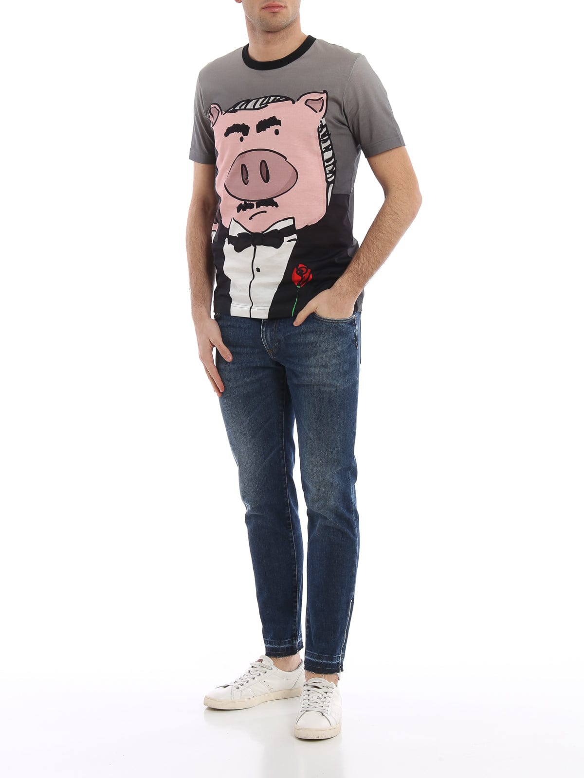 Dolce & Gabbana Pig Patch Skinny Fit Cotton Jeans