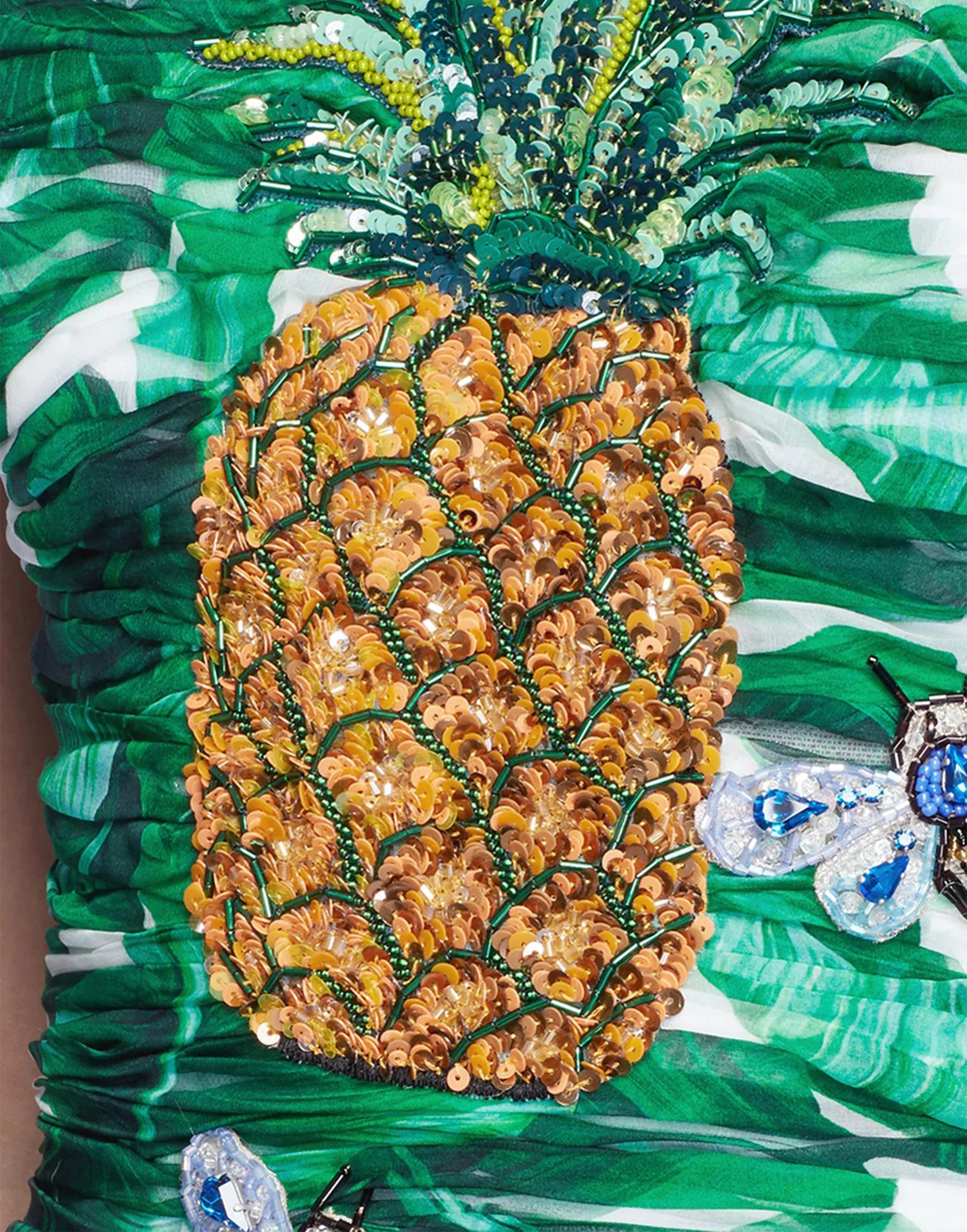 Dolce & Gabbana Pineapple Embellished Banana Leaf-Print Strapless Dress