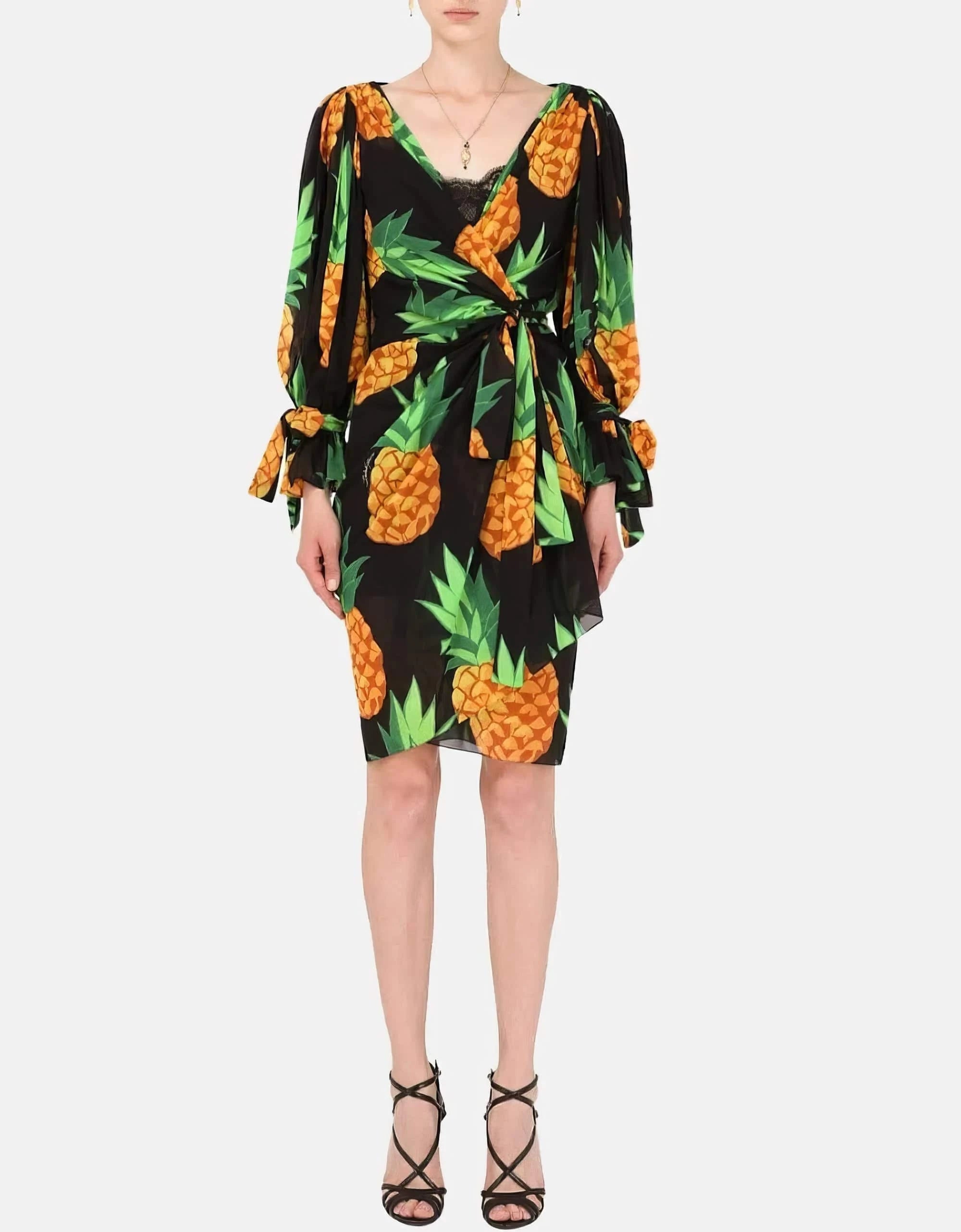 Dolce & Gabbana Pineapple-Print Crepe Mini Dress