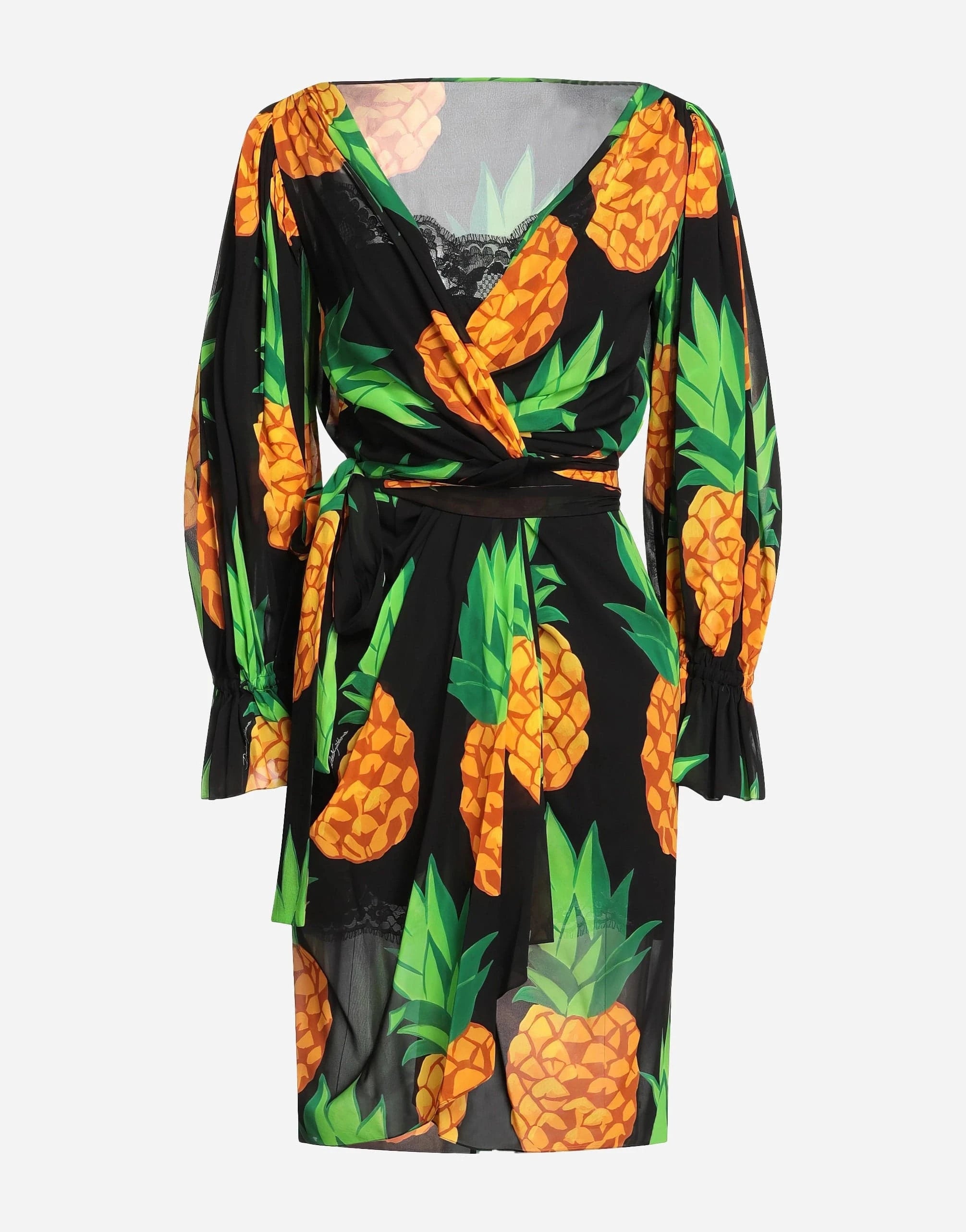 Dolce & Gabbana Pineapple-Print Crepe Mini Dress