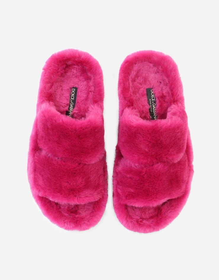 Dolce & Gabbana Pink Faux Fur Slides