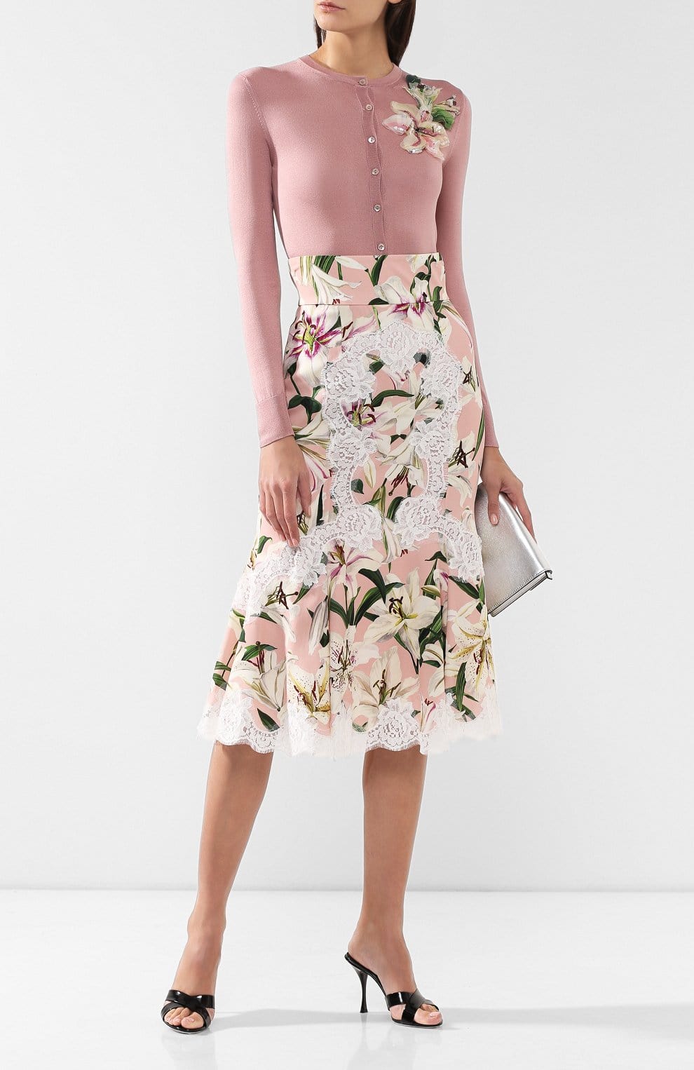 Dolce & Gabbana Pink Floral-Appliqué Silk Cardigan