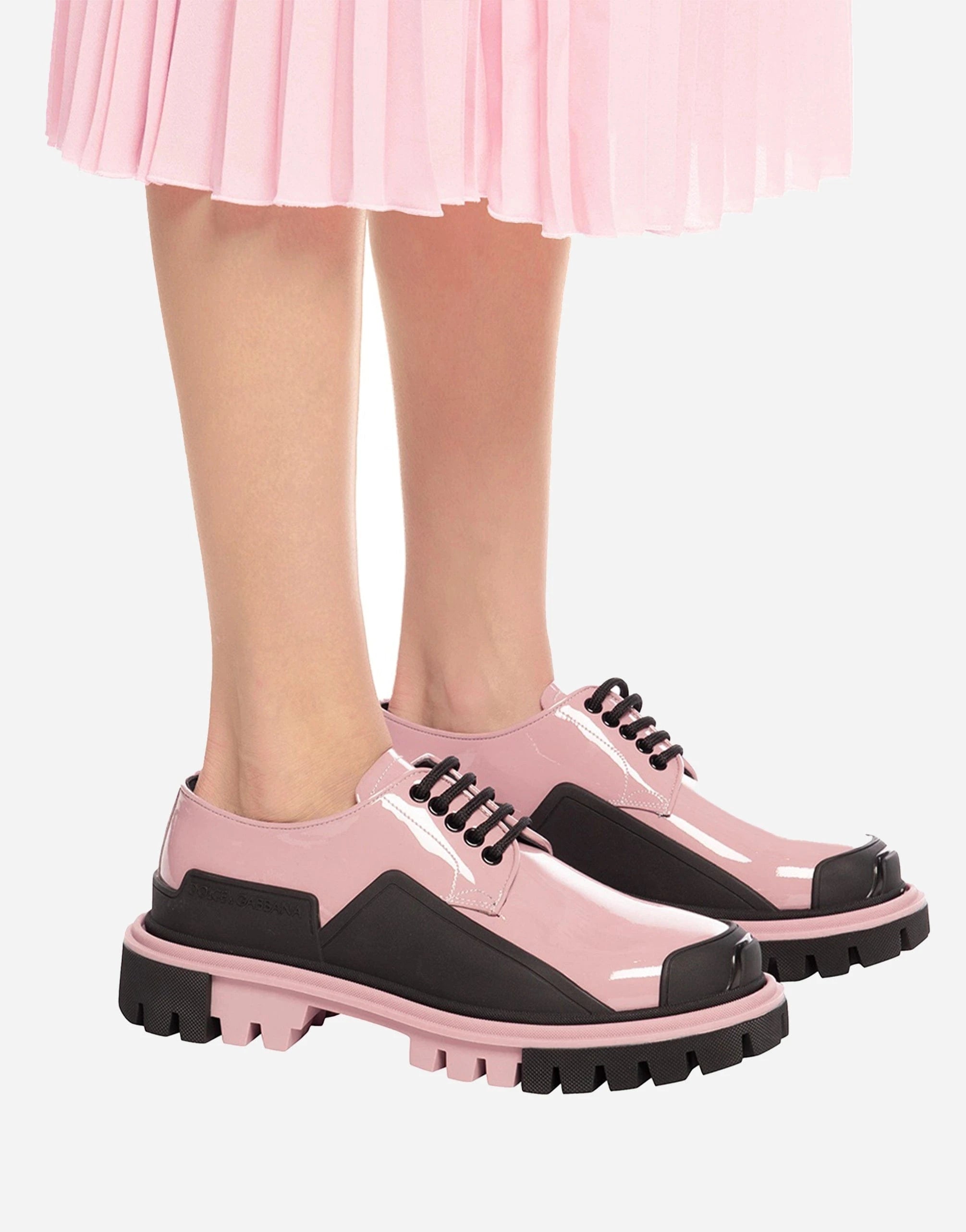 Dolce & Gabbana Pink Patent Leather Trekking Derby Shoes