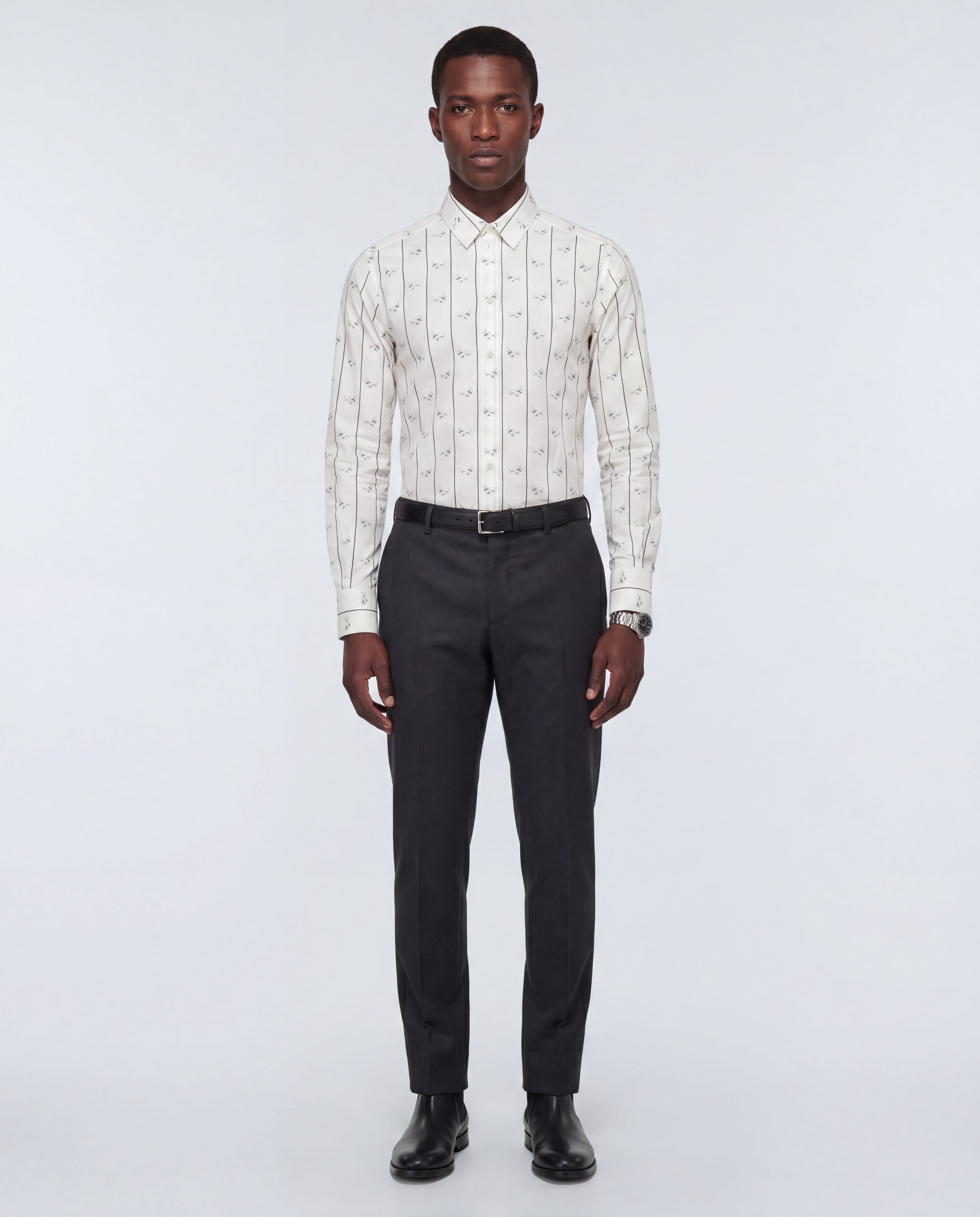 Dolce & Gabbana Pinstripe Bee Print Gold Dress Shirt - alternate view