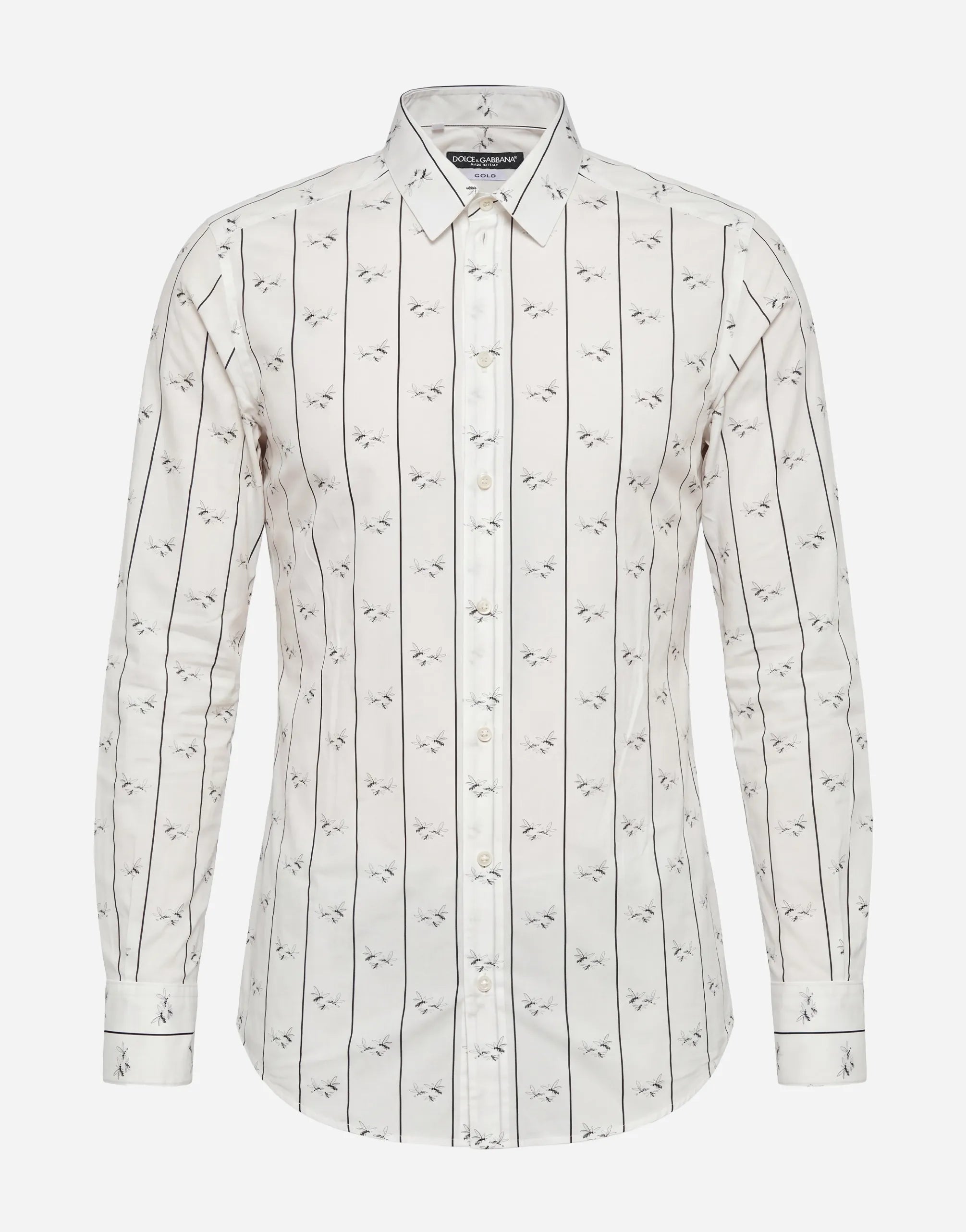 Dolce & Gabbana Dolce & Gabbana Pinstripe Bee Print Gold Dress Shirt