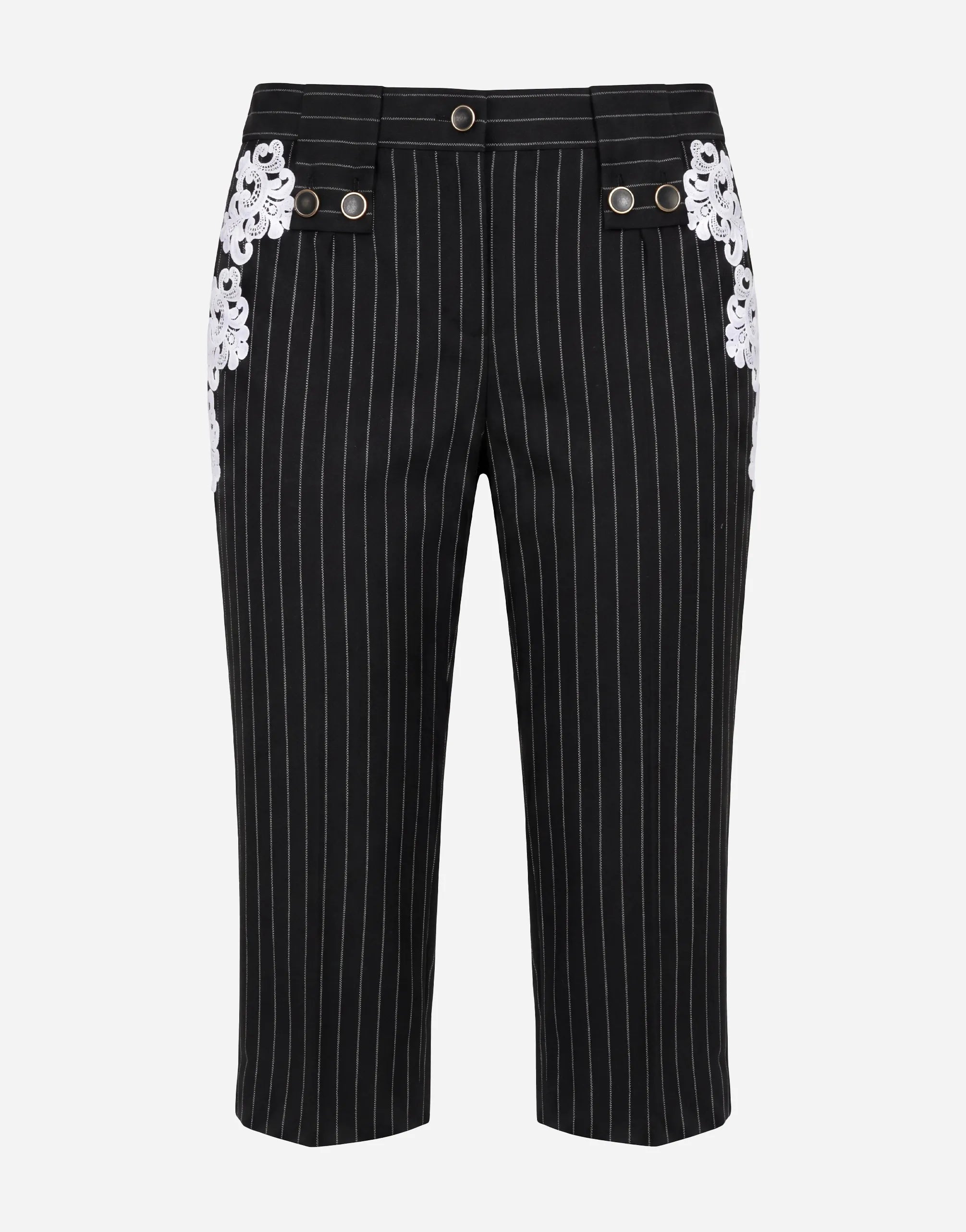 Dolce & Gabbana Pinstripe Lace Detail Cropped Trousers