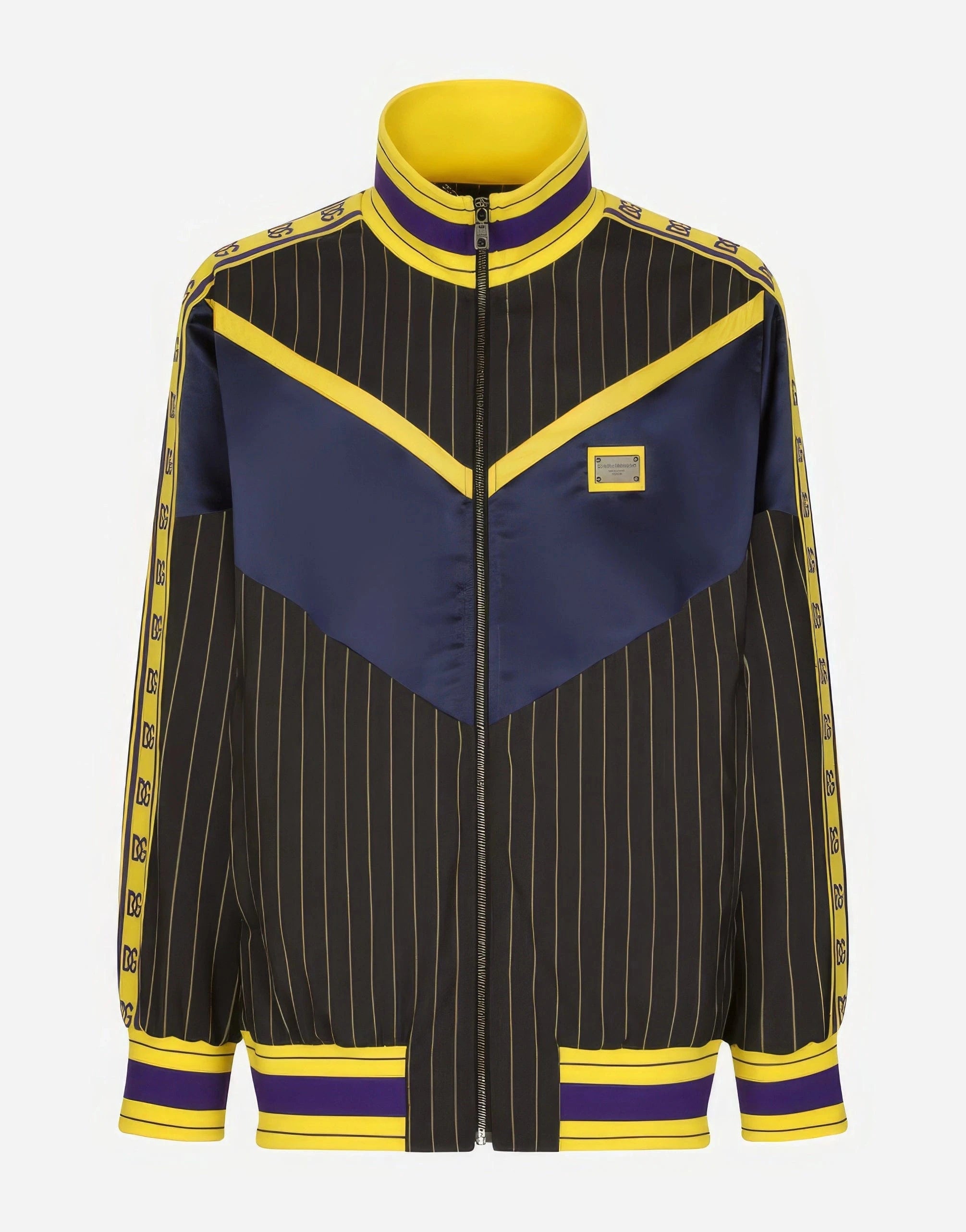 Dolce & Gabbana Pinstripe Logo Plaque Wool Jacket
