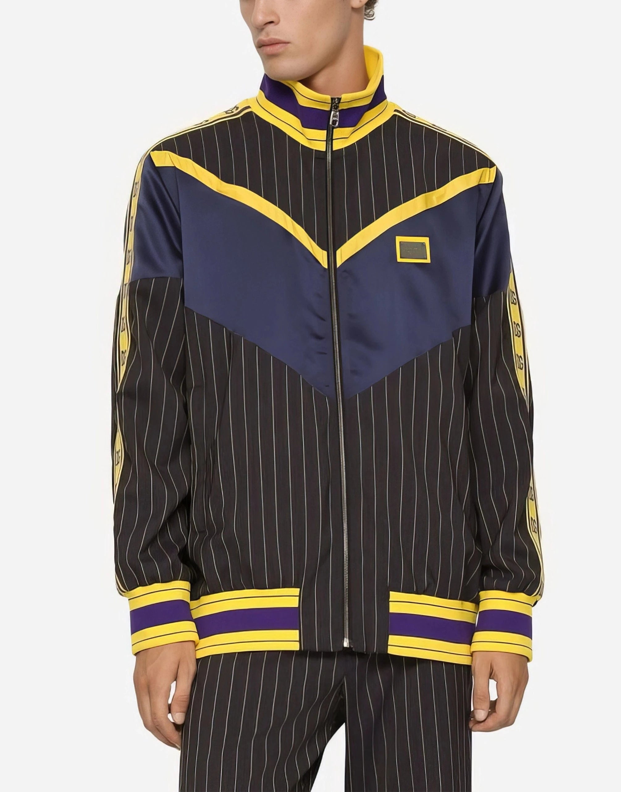 Dolce & Gabbana Pinstripe Logo Plaque Wool Jacket