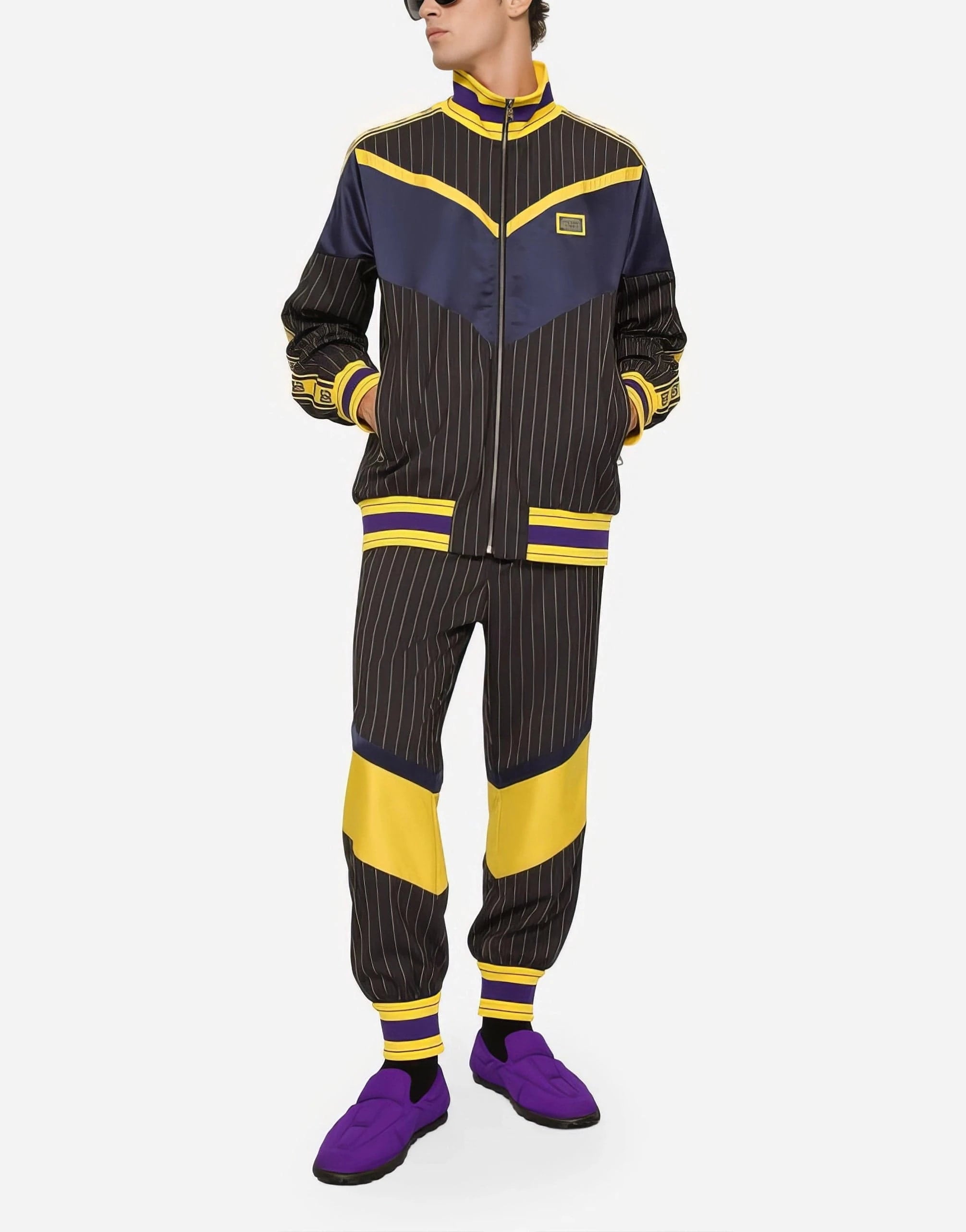 Dolce & Gabbana Pinstripe Logo Plaque Wool Jacket