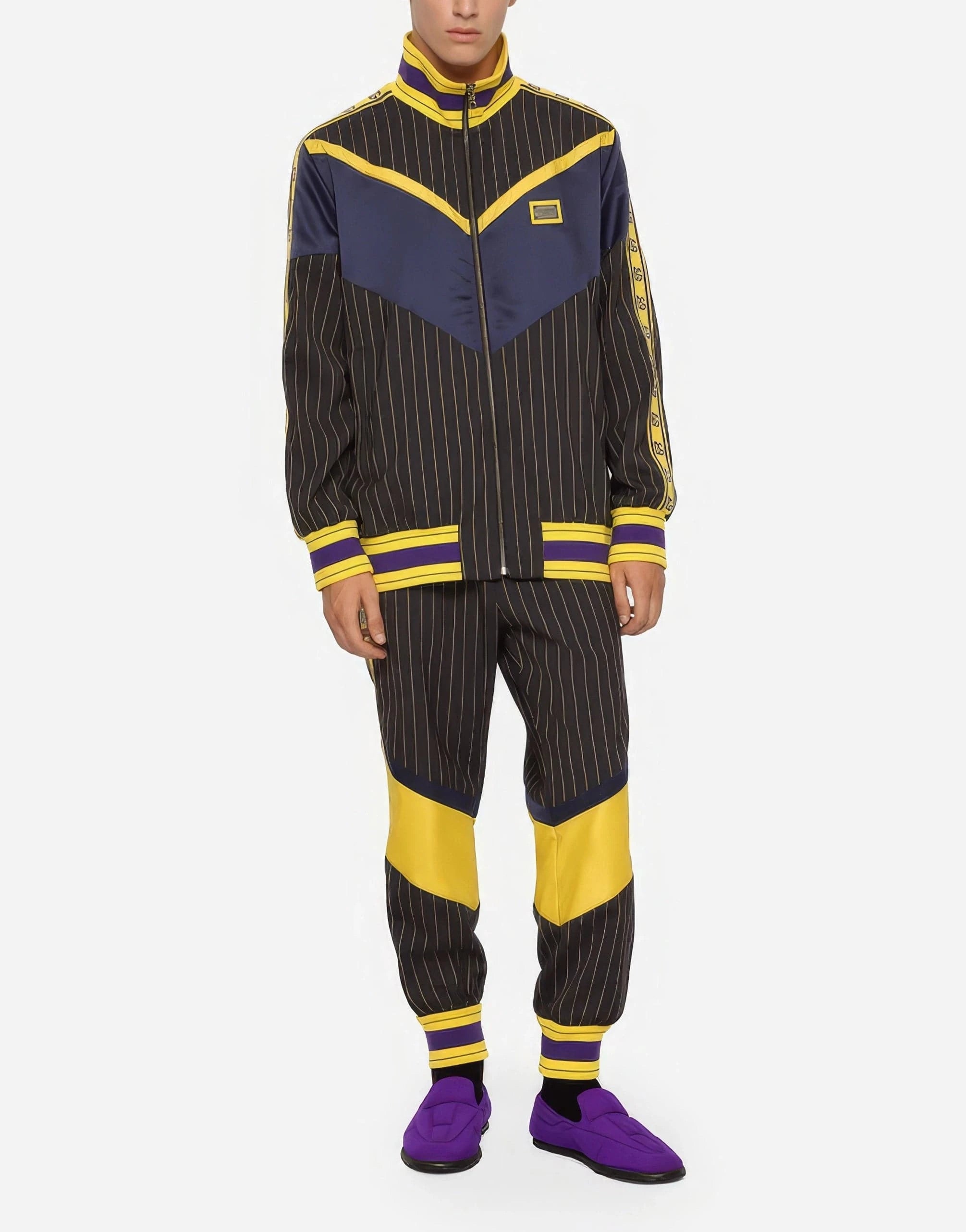 Dolce & Gabbana Pinstripe Logo Plaque Wool Jacket