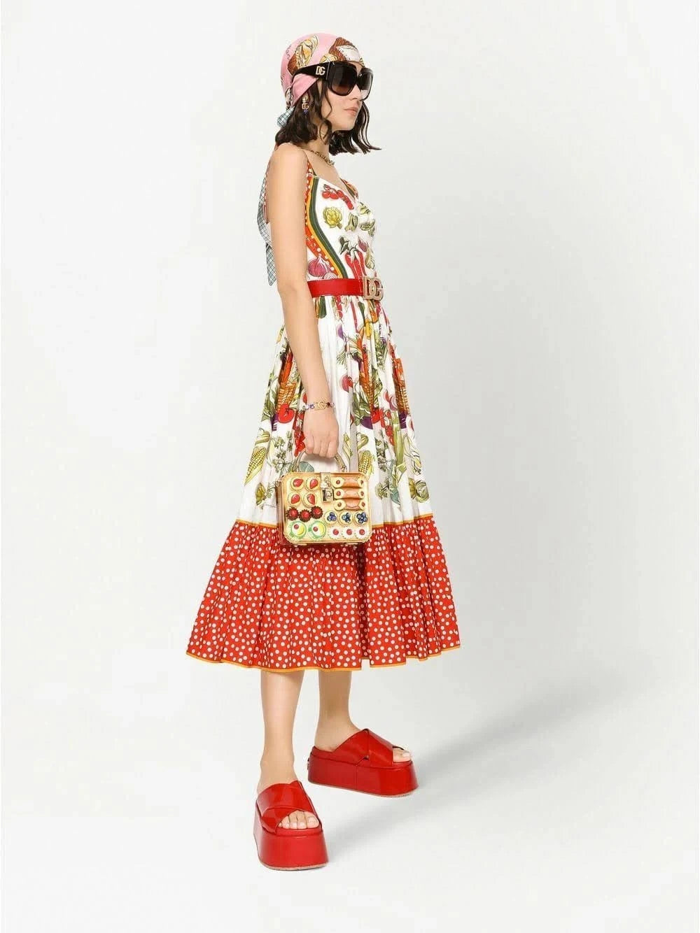 Dolce & Gabbana Pleated Vegetable-Print Cotton Dress