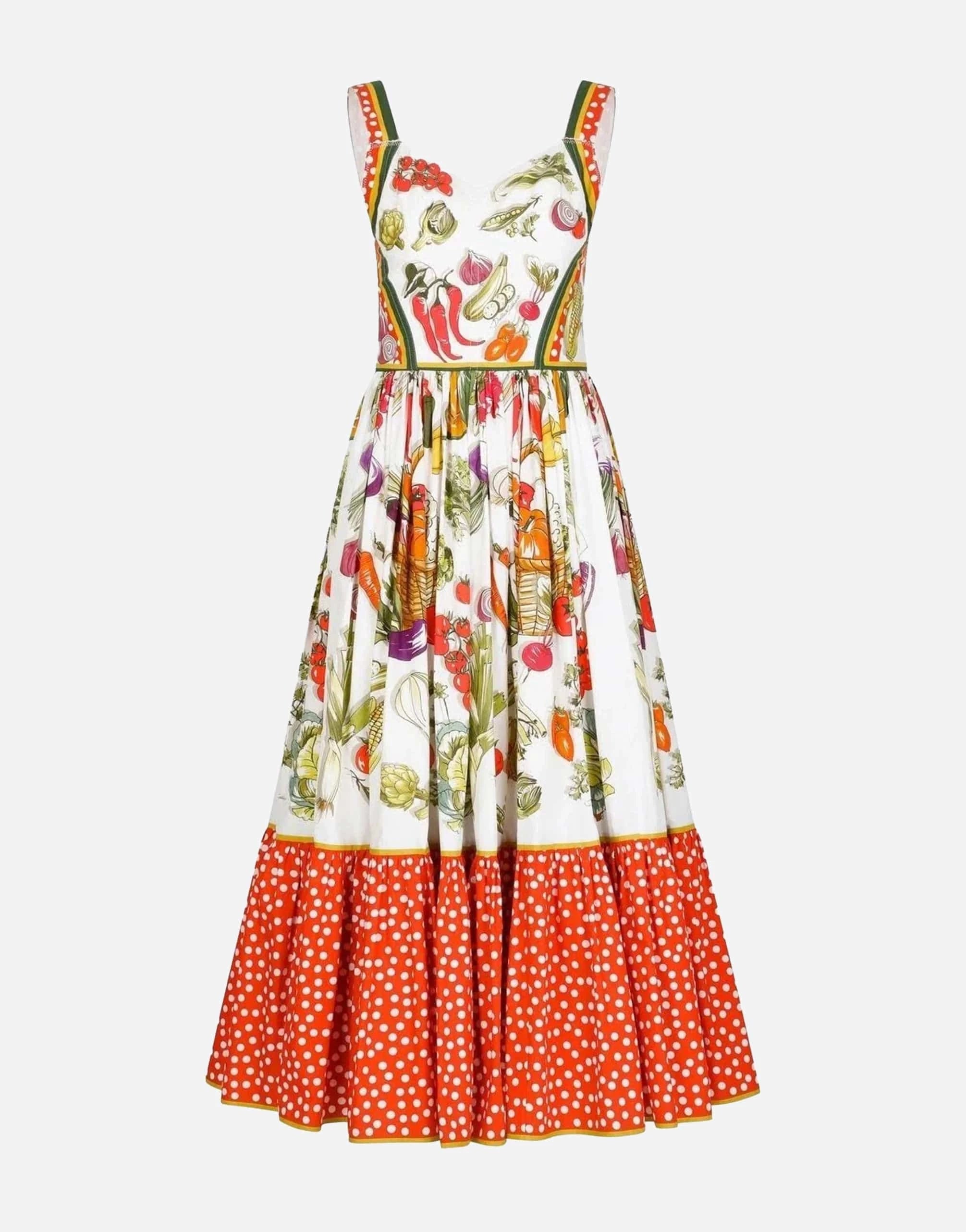 Dolce & Gabbana Pleated Vegetable-Print Cotton Dress