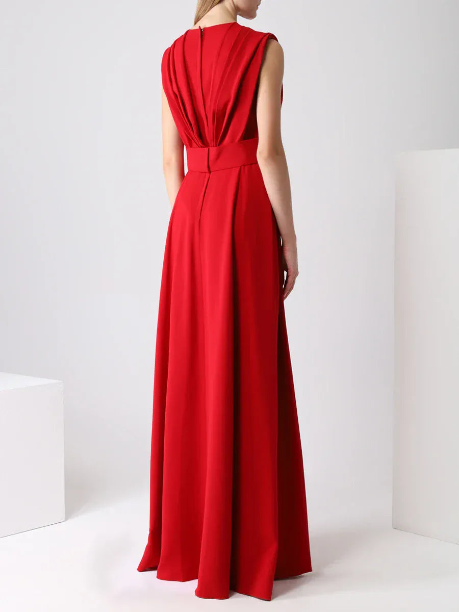 Dolce & Gabbana Plunging V-Neck Pleated Bodice Gown