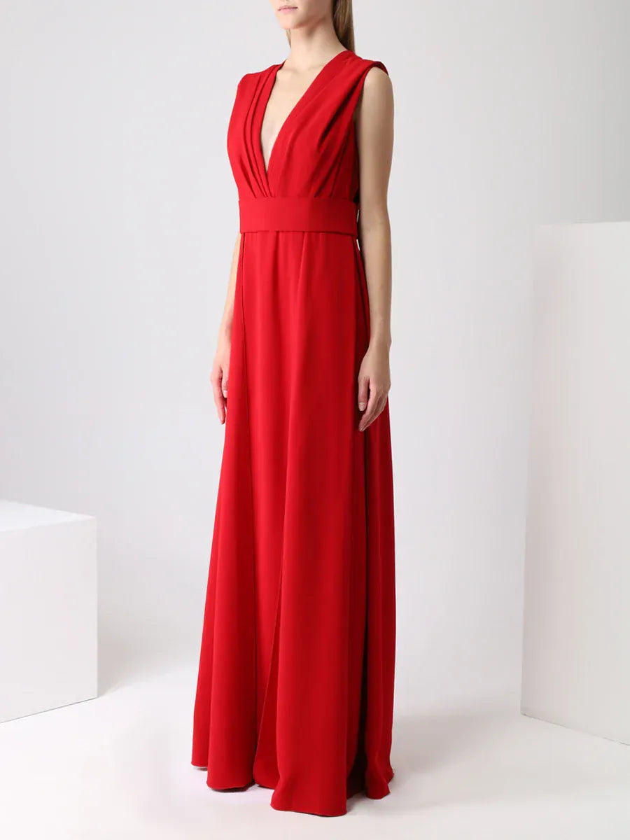 Dolce & Gabbana Plunging V-Neck Pleated Bodice Gown