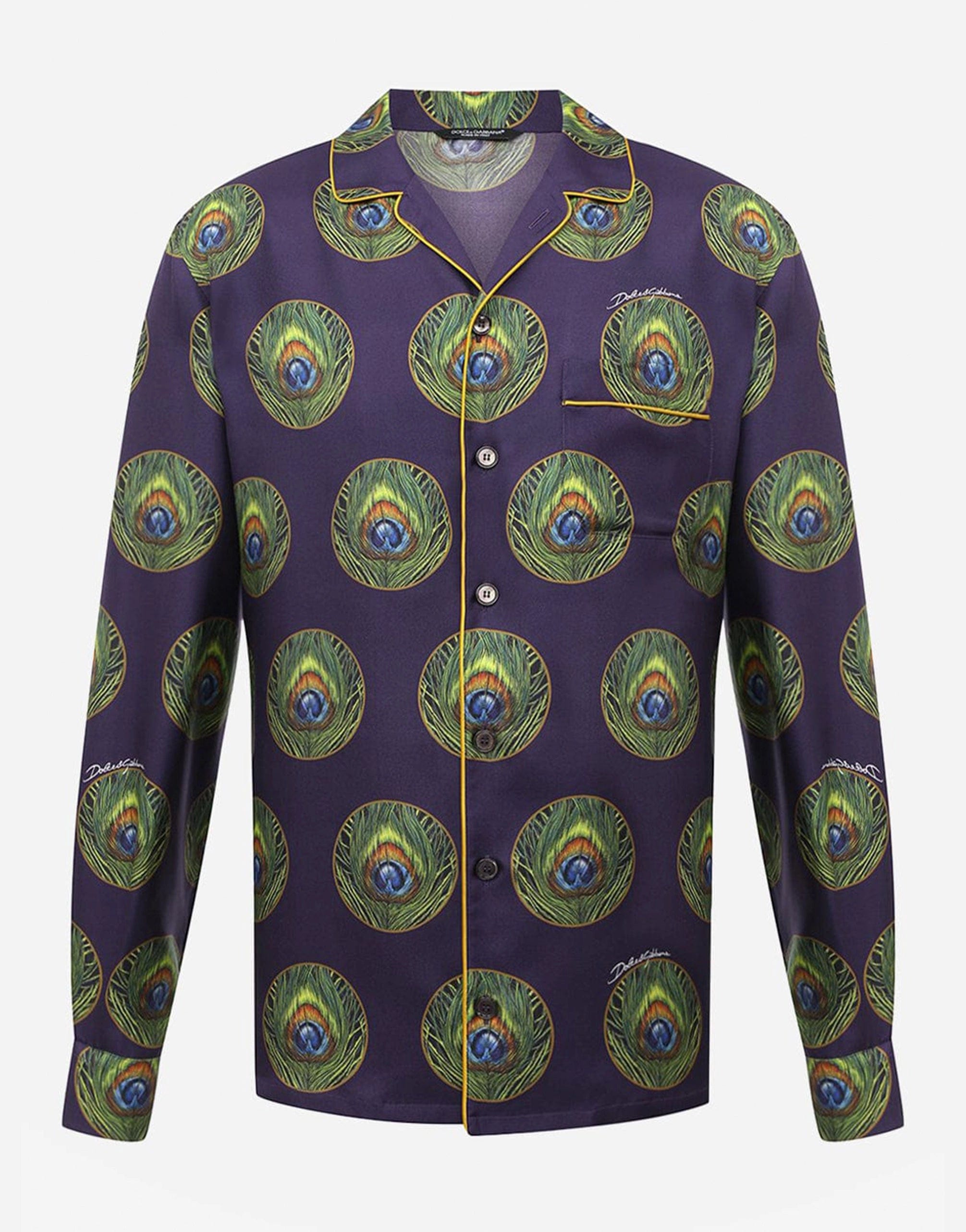 Dolce & Gabbana Polka-Dot And Peacock-Print Silk Pajama Shirt
