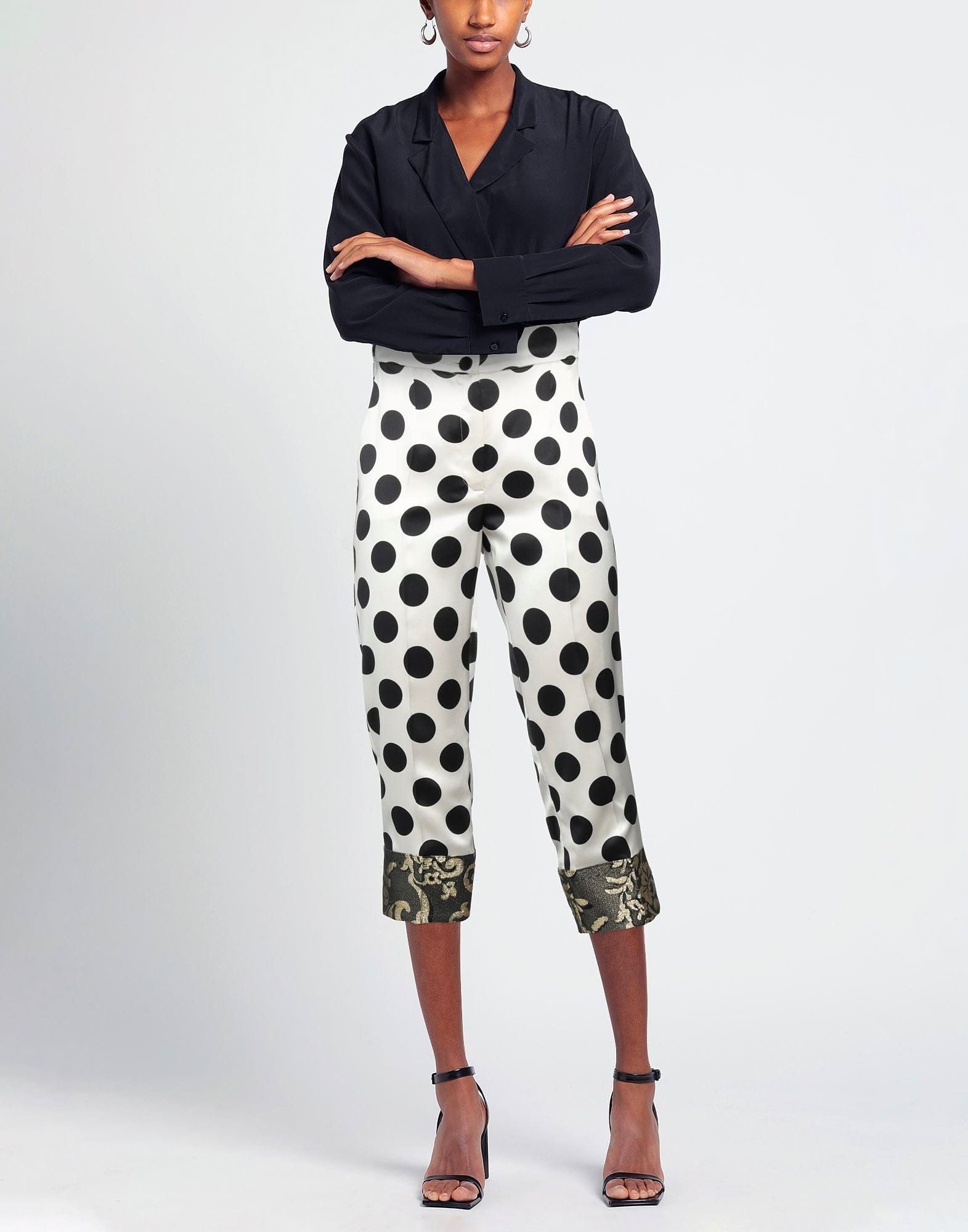 Dolce & Gabbana Polka-Dot Capri Brocade Hem Pants