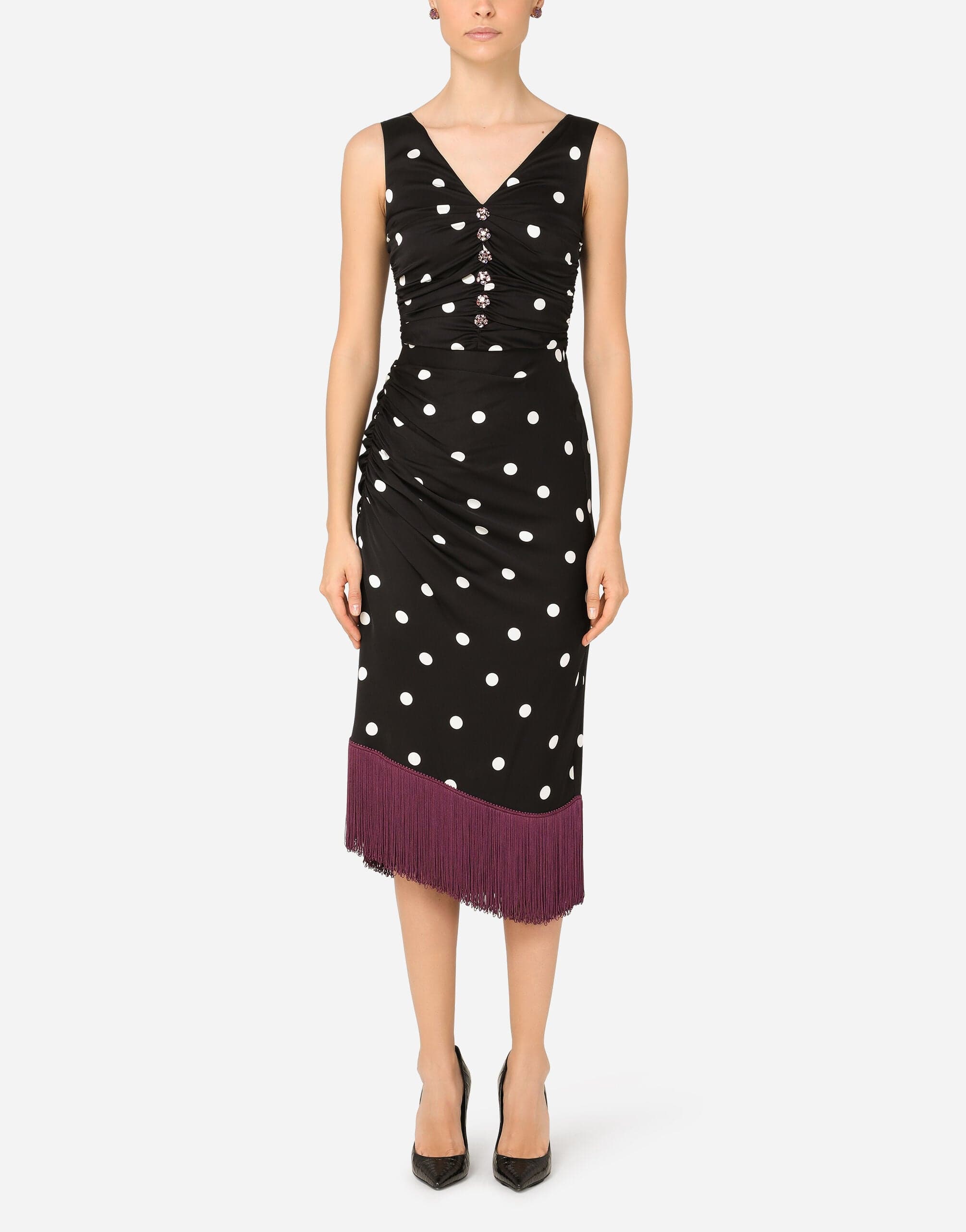 Dolce & Gabbana Polka-Dot Print Charmeuse Draped Dress