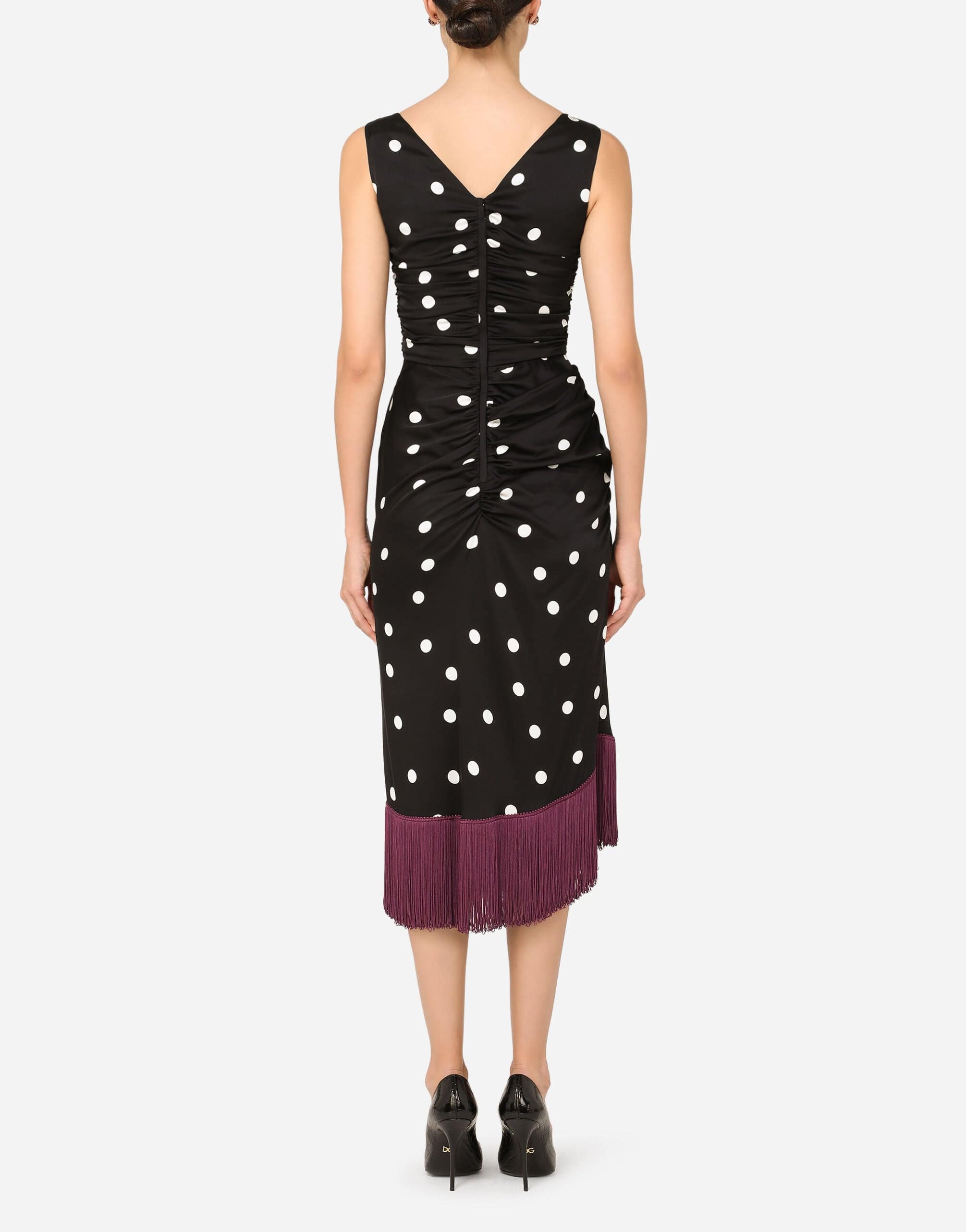 Dolce & Gabbana Polka-Dot Print Charmeuse Draped Dress