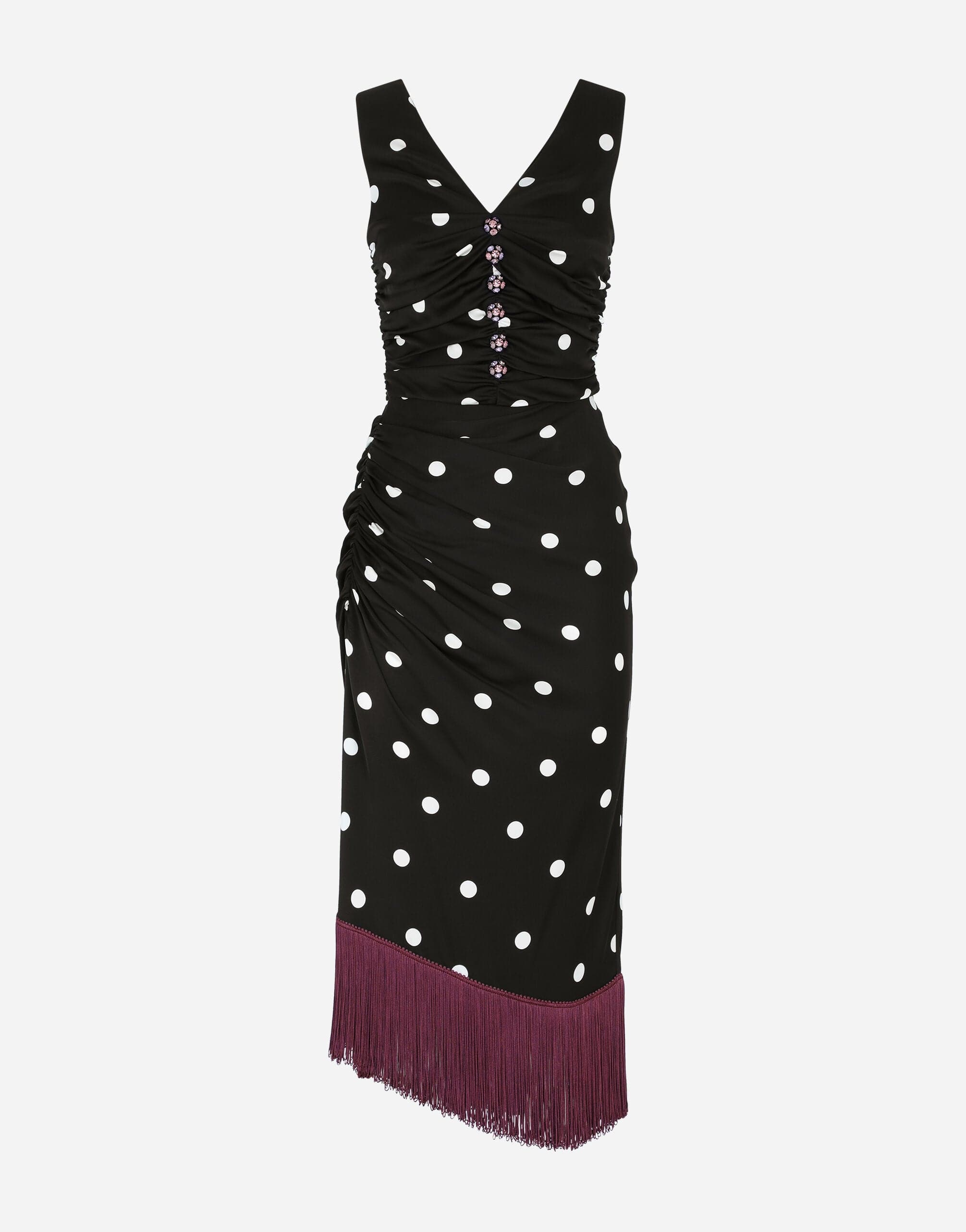 Dolce & Gabbana Polka-Dot Print Charmeuse Draped Dress