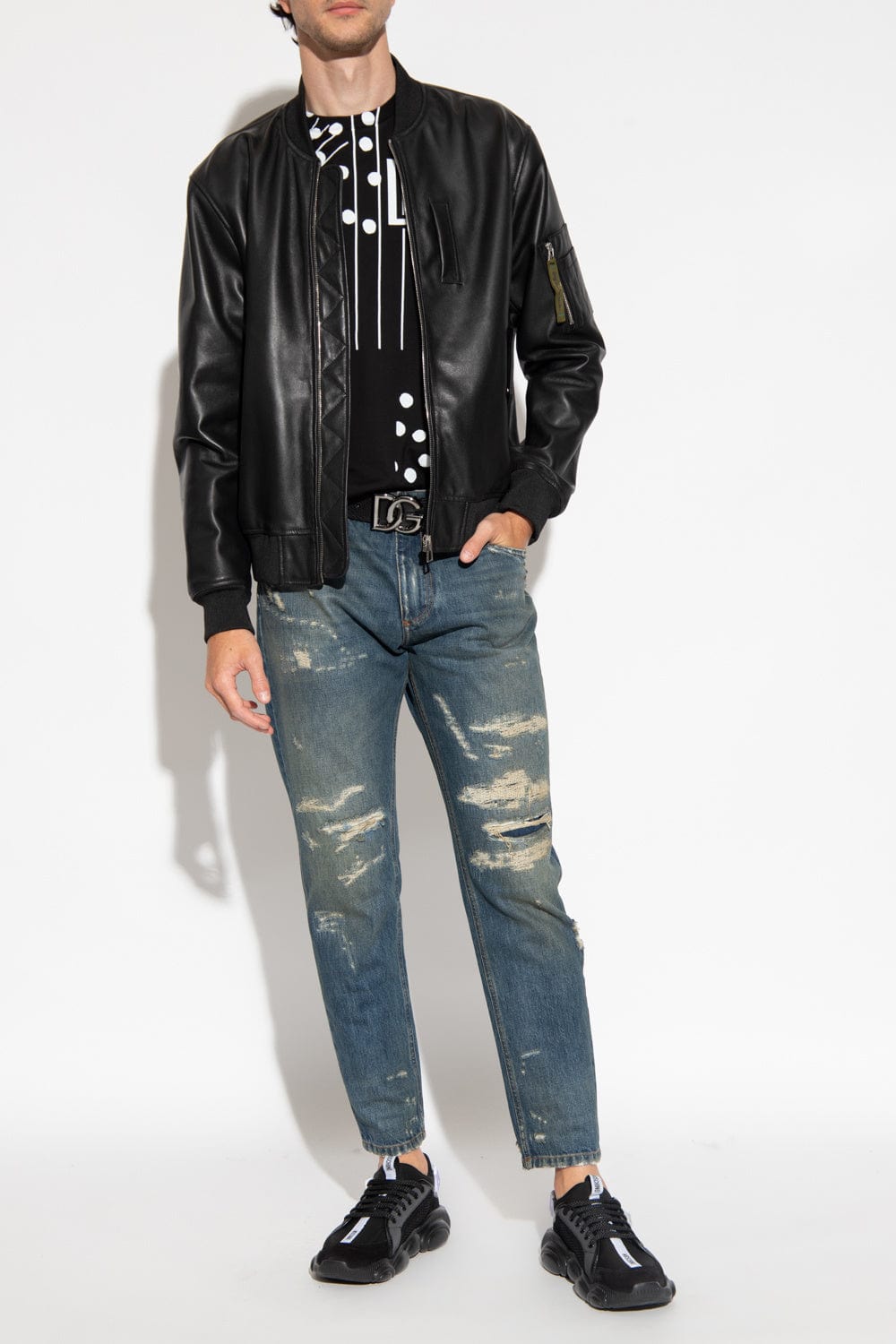 Dolce & Gabbana Polka-Dot Print Logo Cotton T-Shirt