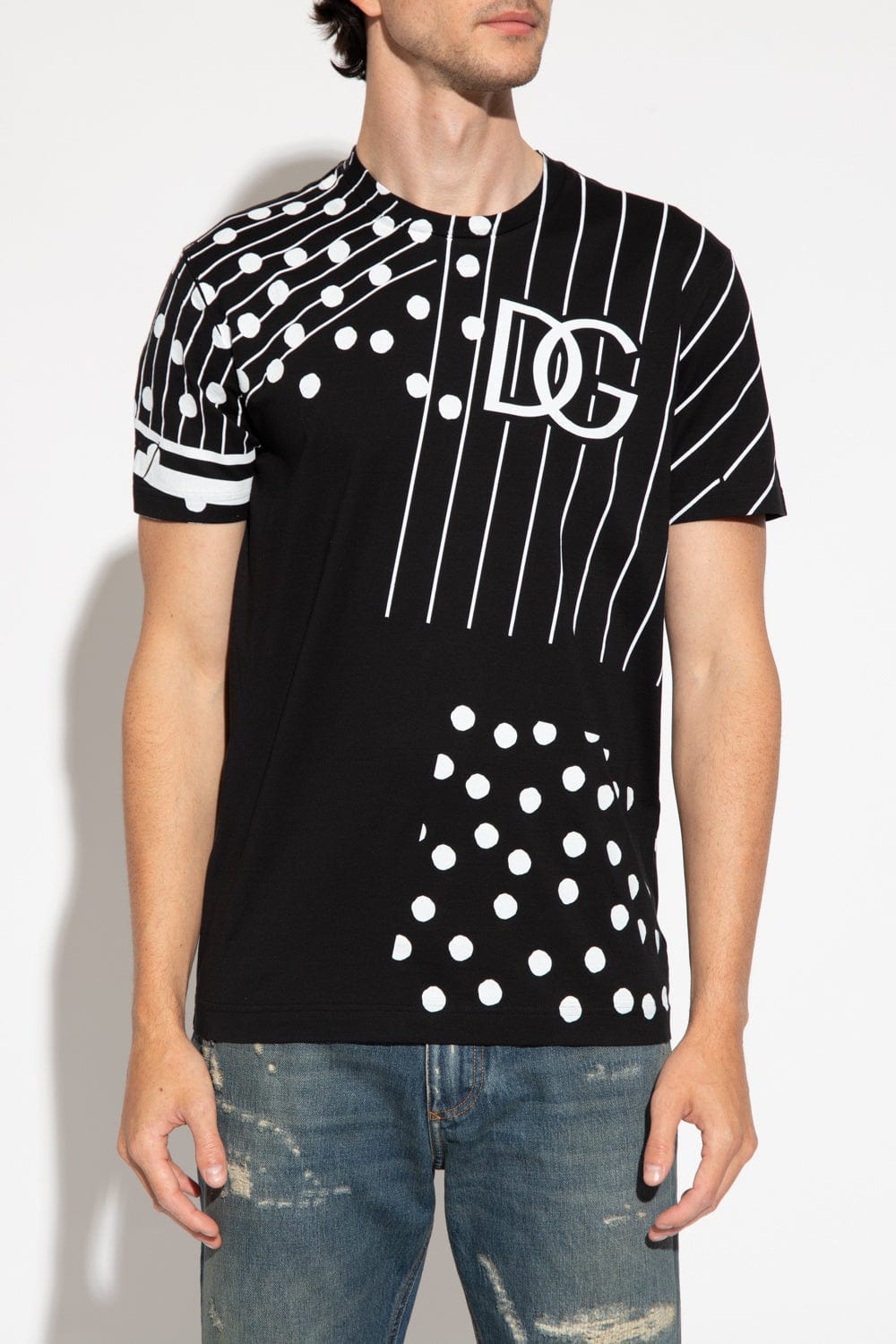 Dolce & Gabbana Polka-Dot Print Logo Cotton T-Shirt