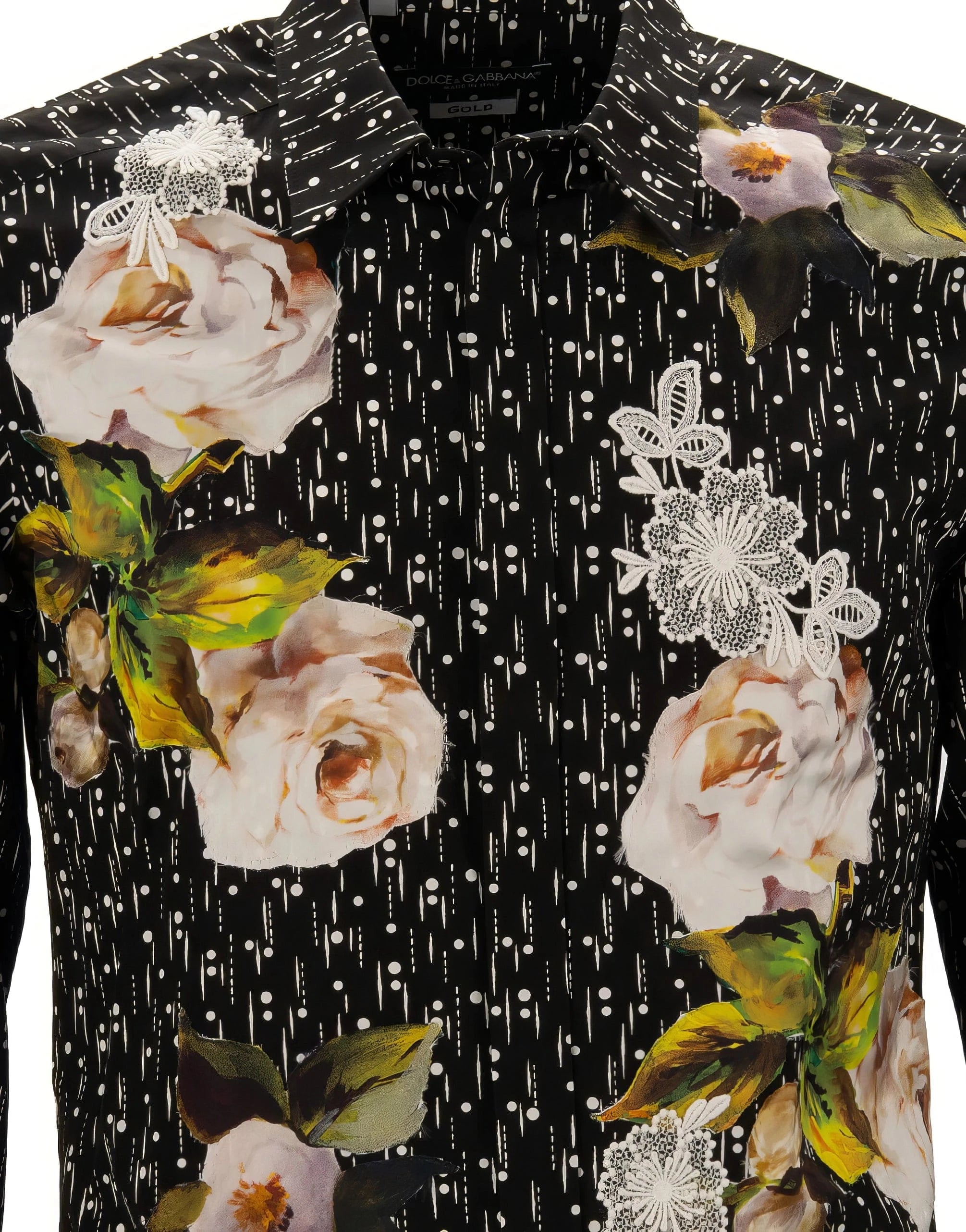 Dolce & Gabbana Polka-Dot Print Rose Embroidery Shirt