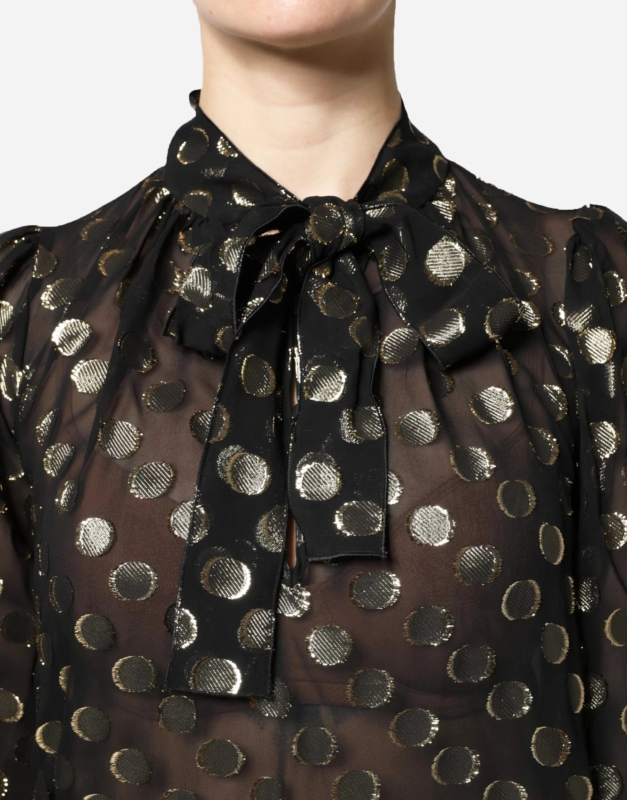 Dolce & Gabbana Polka Dot Pussy-Bow Silk Blouse