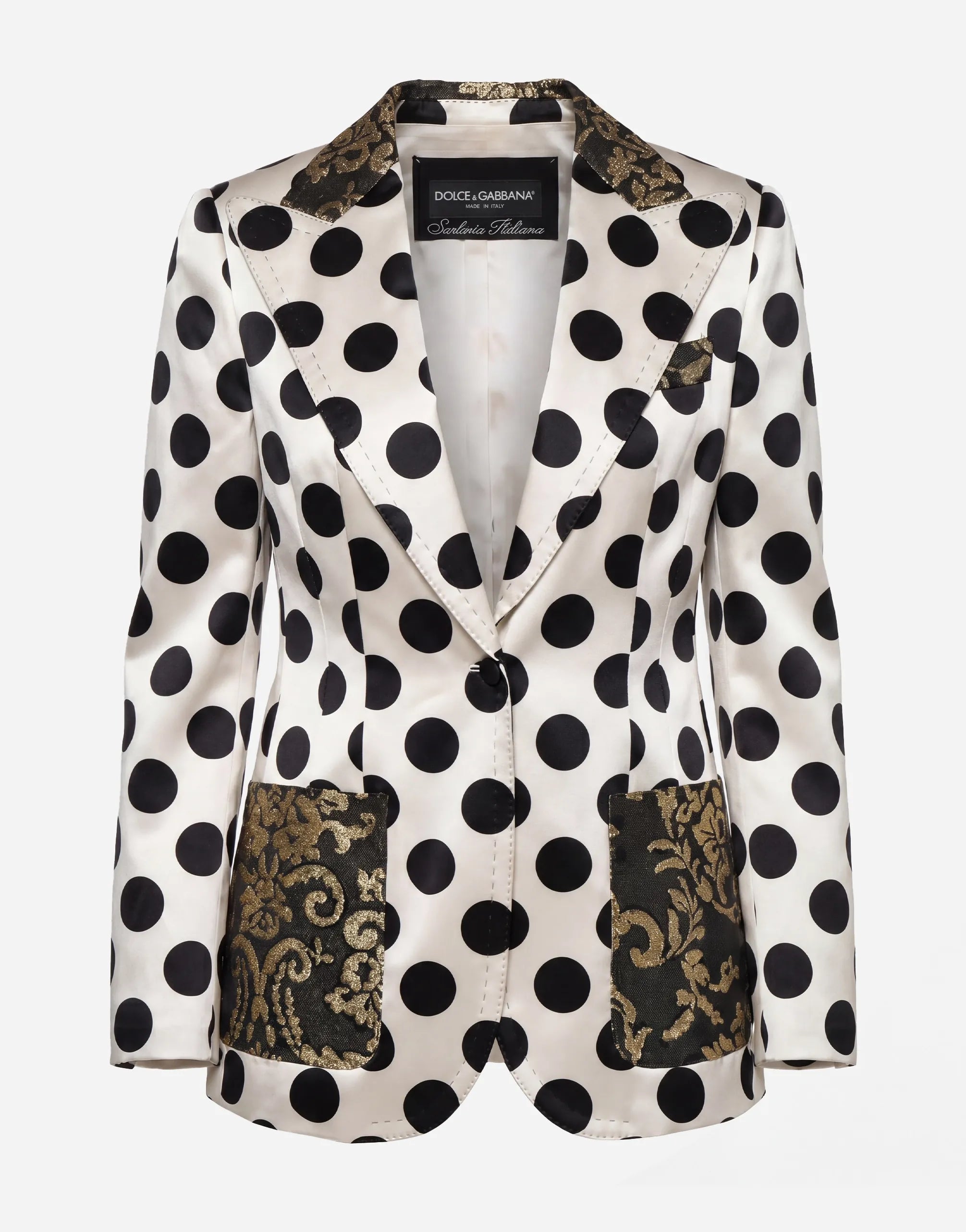 Dolce & Gabbana Polka Dot Satin Blazer with Jacquard Trim