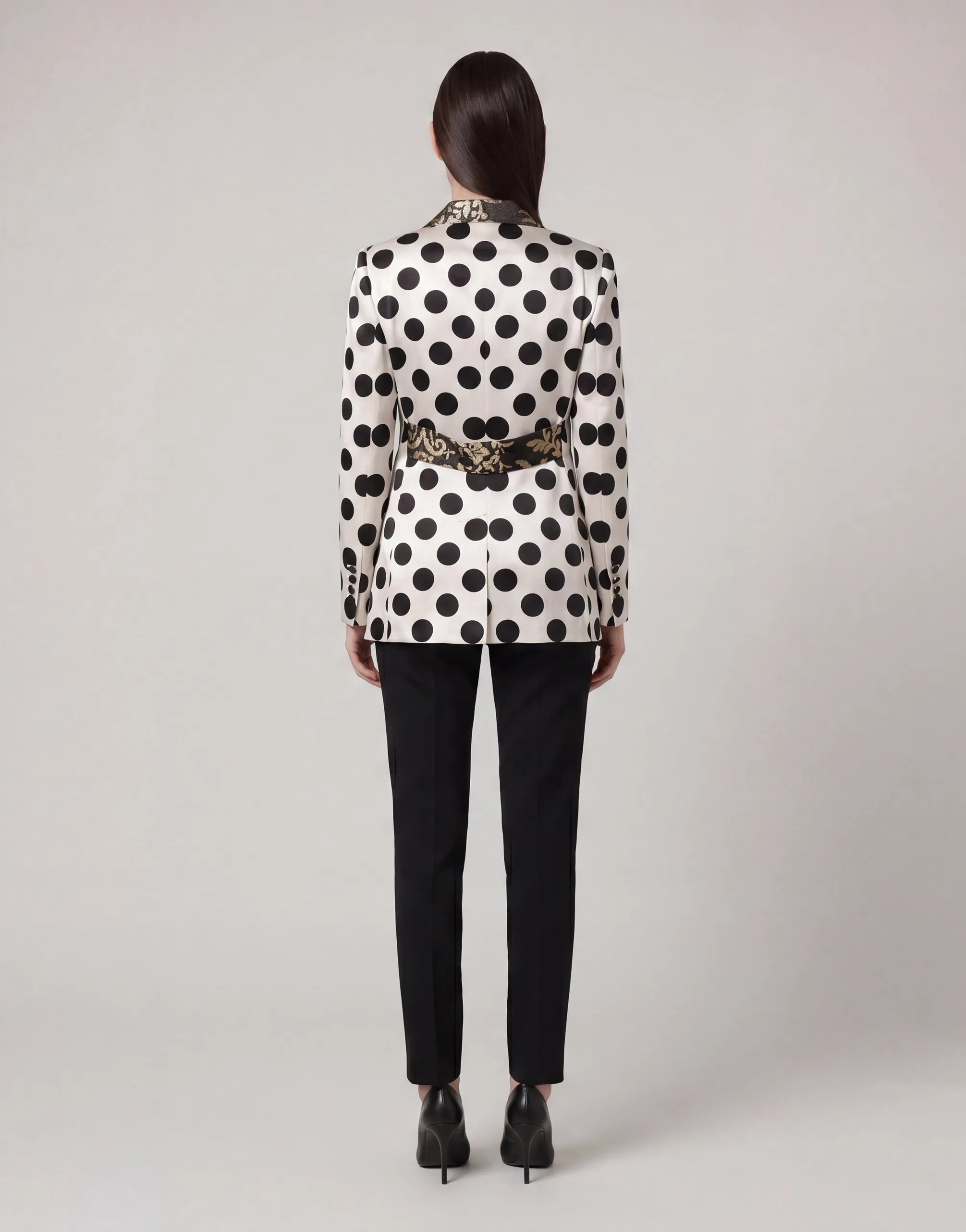 Dolce & Gabbana Polka Dot Satin Blazer with Jacquard Trim