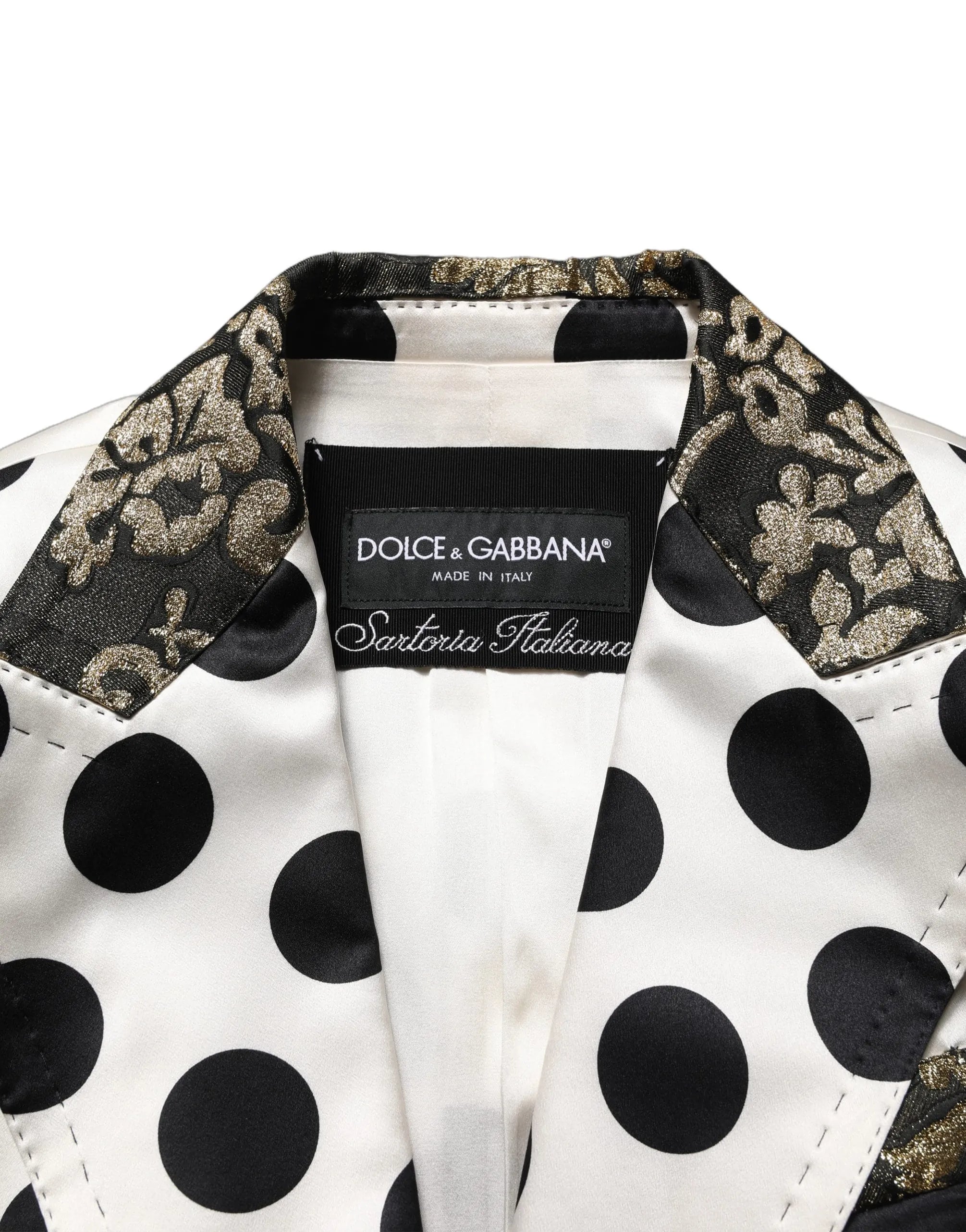 Dolce & Gabbana Polka Dot Satin Blazer with Jacquard Trim