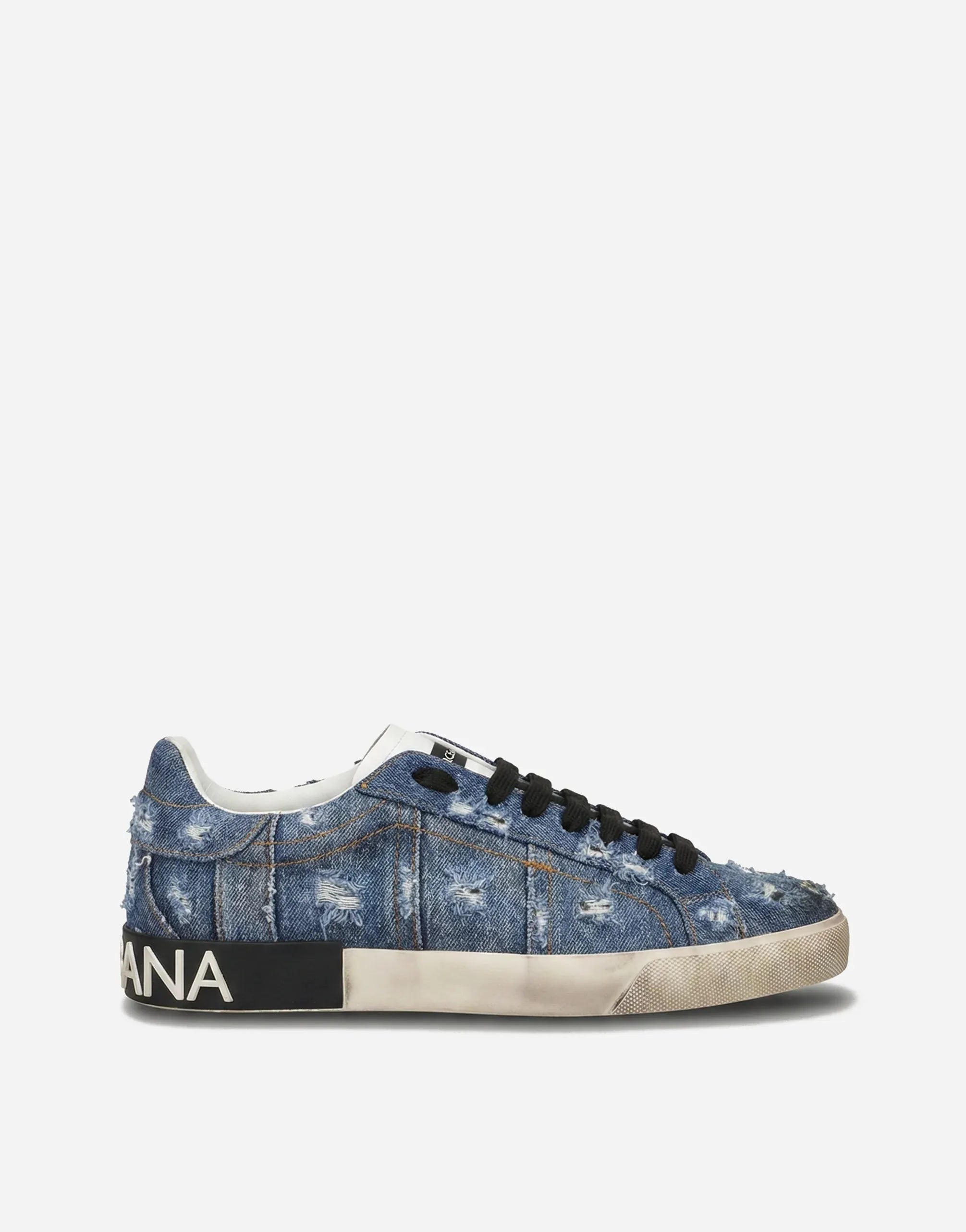 Dolce & Gabbana Portofino Distressed Patchwork Denim Sneakers