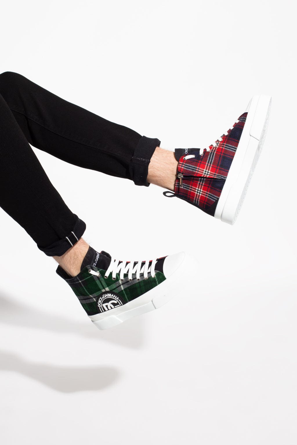 Dolce & Gabbana Portofino Tartan-Print Sneakers