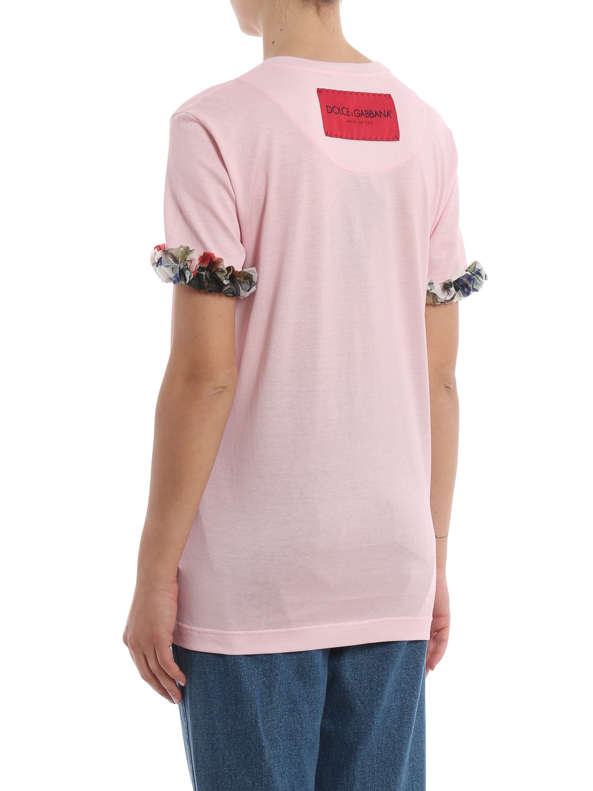 Dolce & Gabbana Printed Silk Ruffle Embroidered T-Shirt