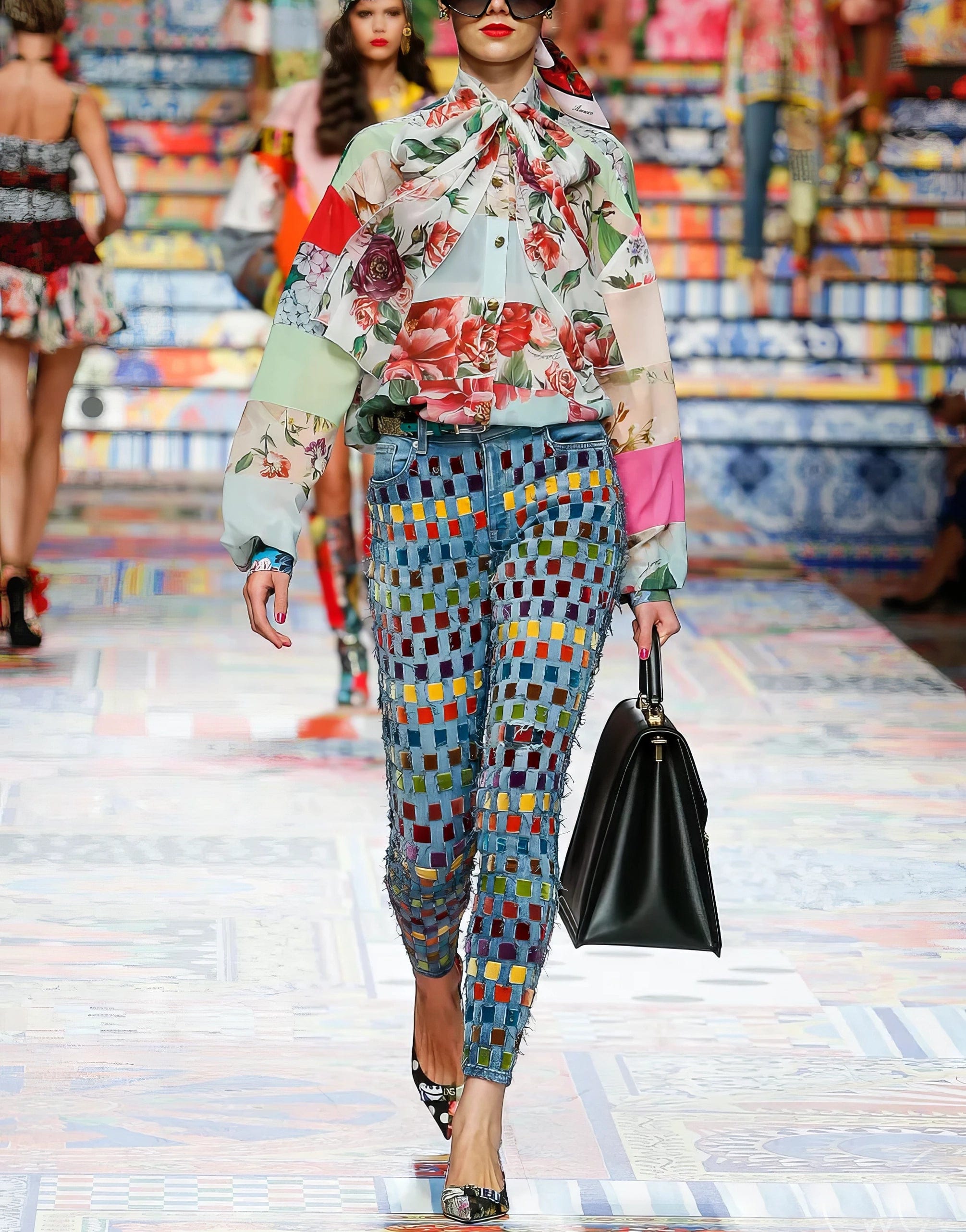 Dolce & Gabbana Pussy-Bow Floral Shirt