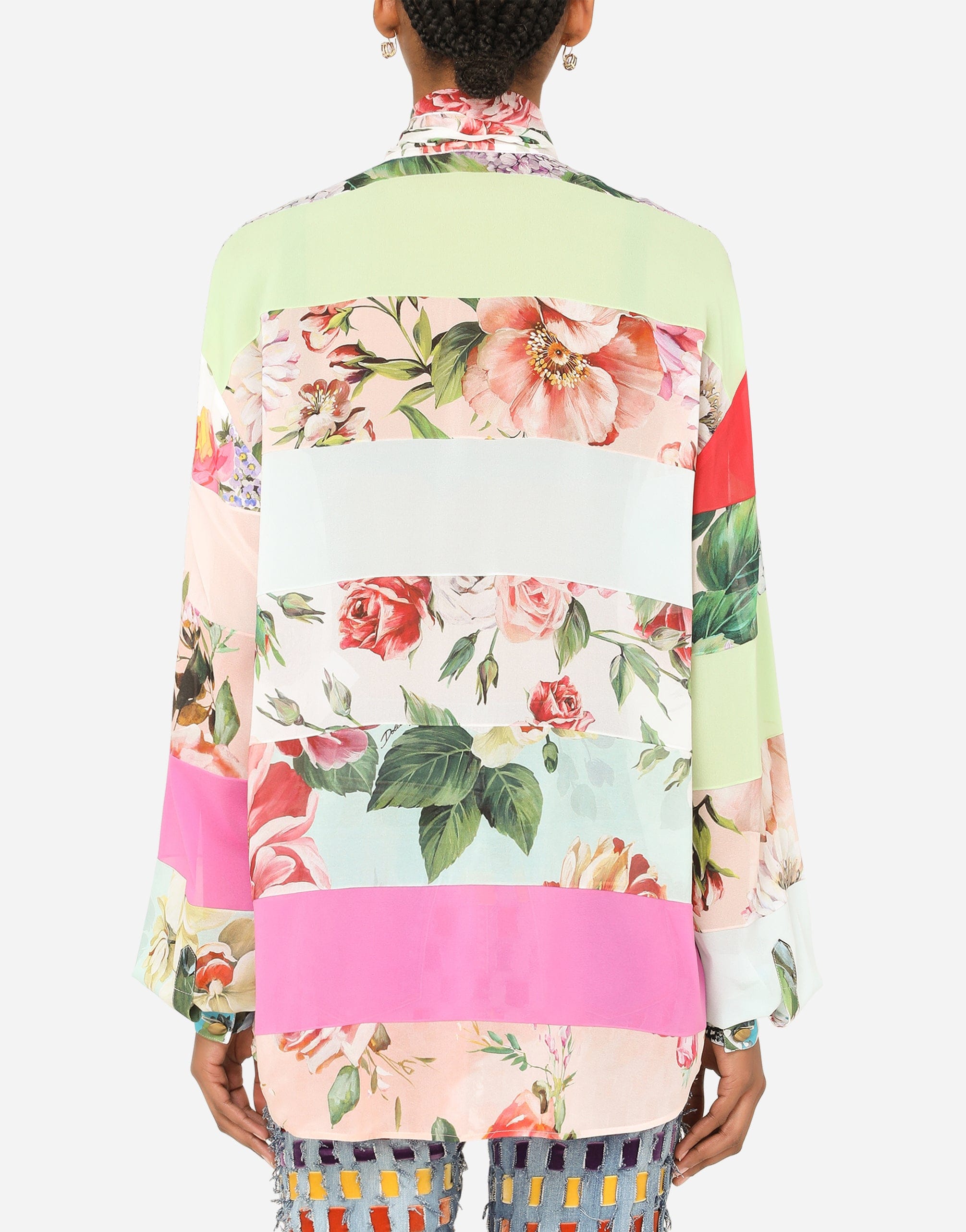 Dolce & Gabbana Pussy-Bow Floral Shirt