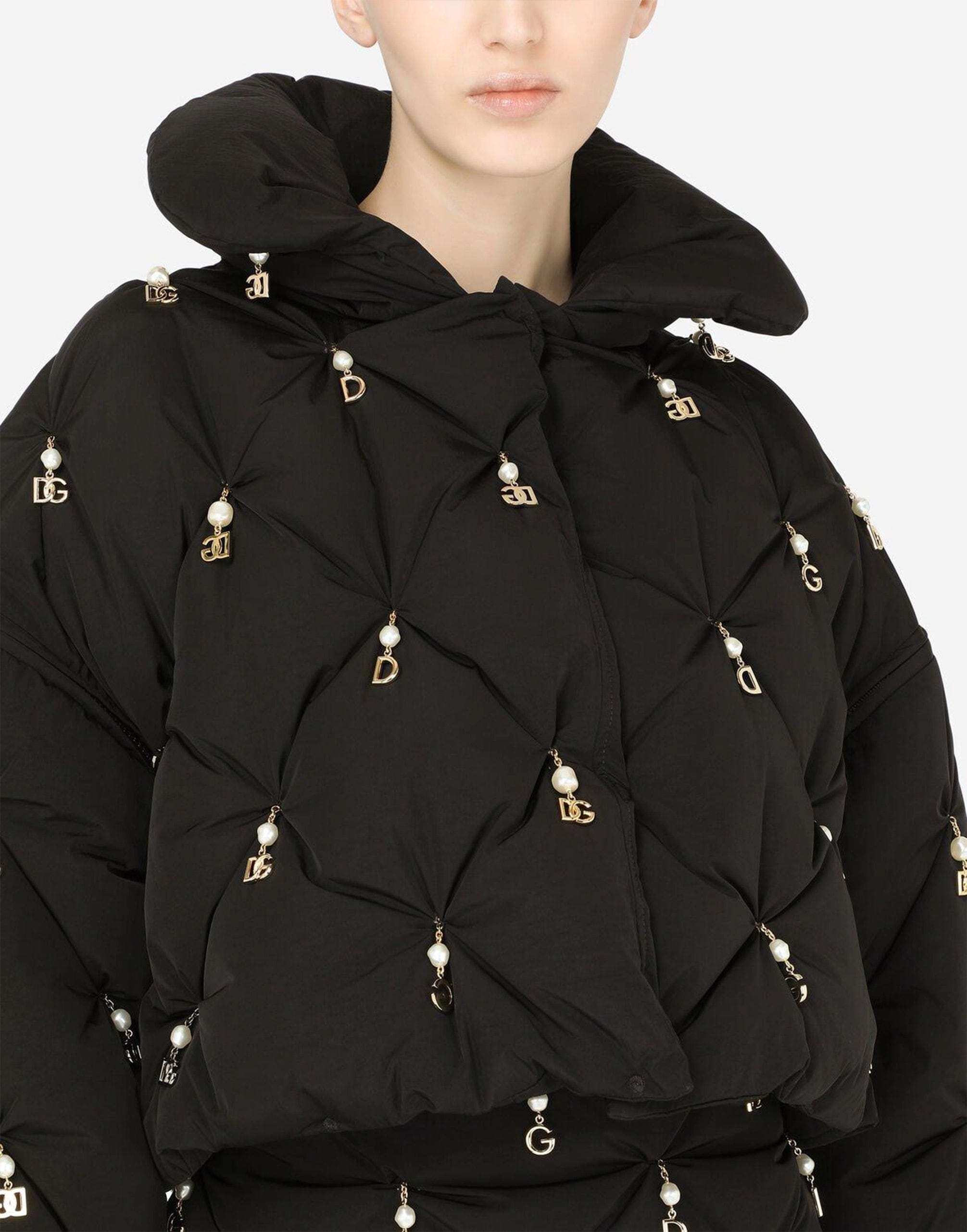 Dolce & Gabbana Quilted Down Jacket With Pearl Pendant Embellishment