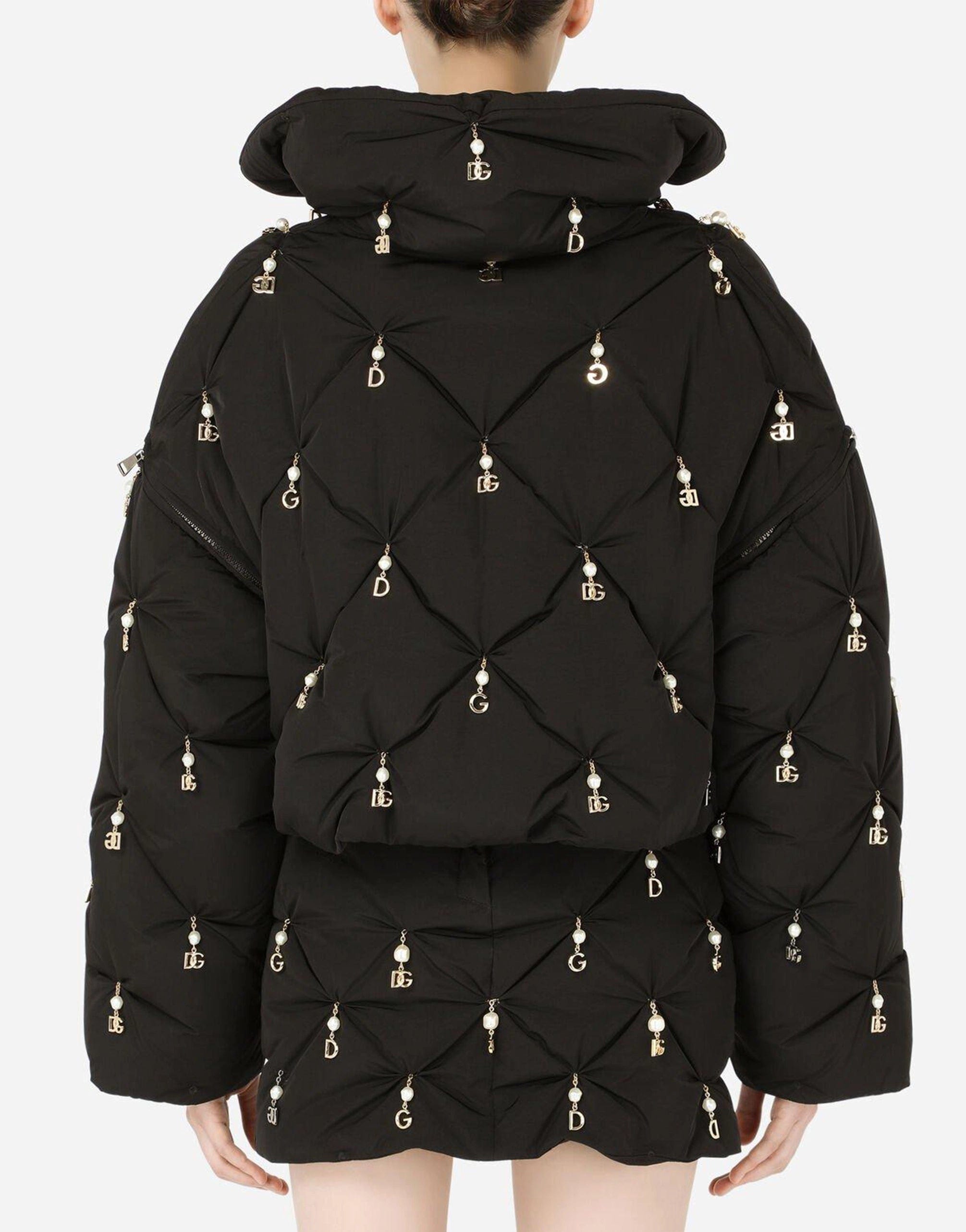 Dolce & Gabbana Quilted Down Jacket With Pearl Pendant Embellishment