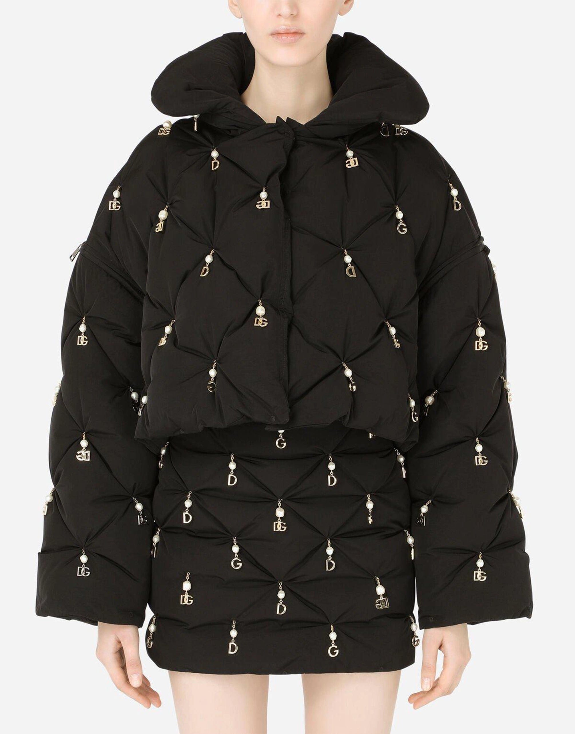 Dolce & Gabbana Quilted Down Jacket With Pearl Pendant Embellishment