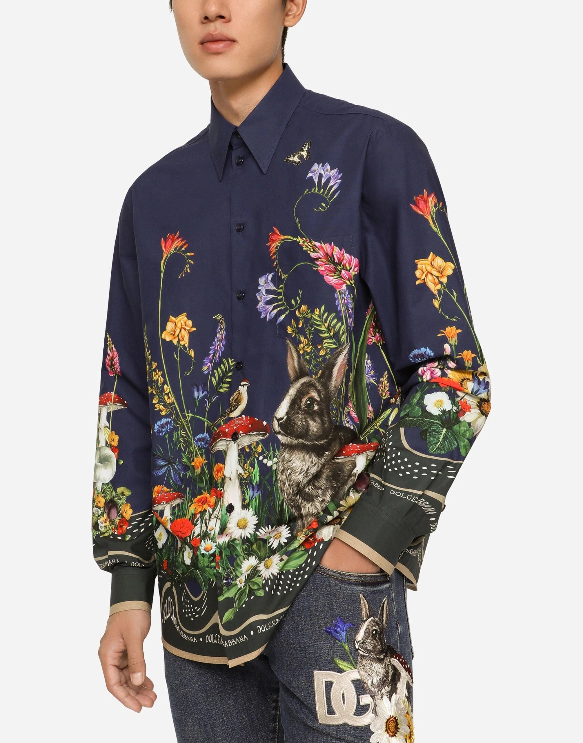 Dolce & Gabbana Rabbit-Print Hawaiian Shirt