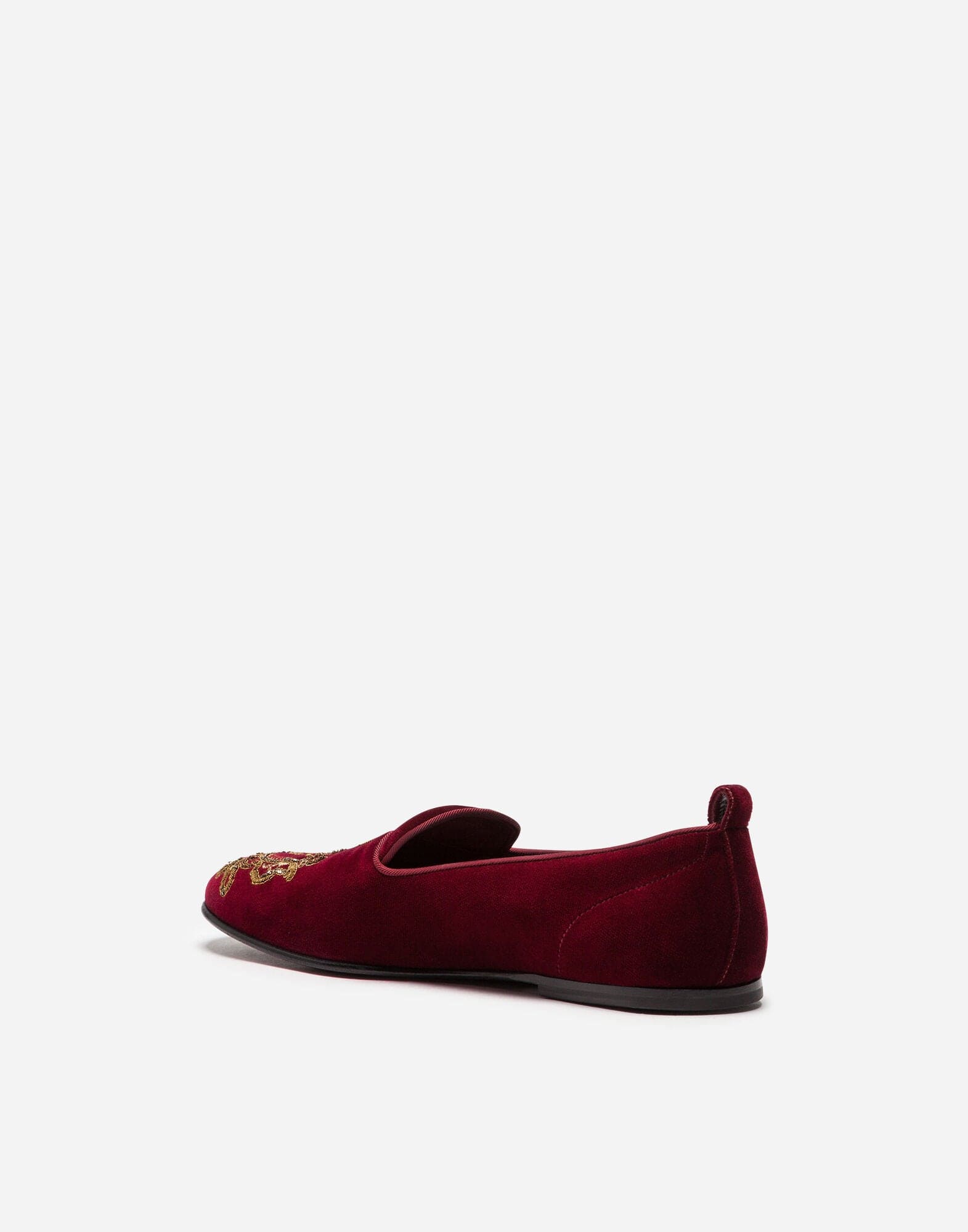 Dolce & Gabbana Red Coat Of Arms Embroidery Velvet Slippers