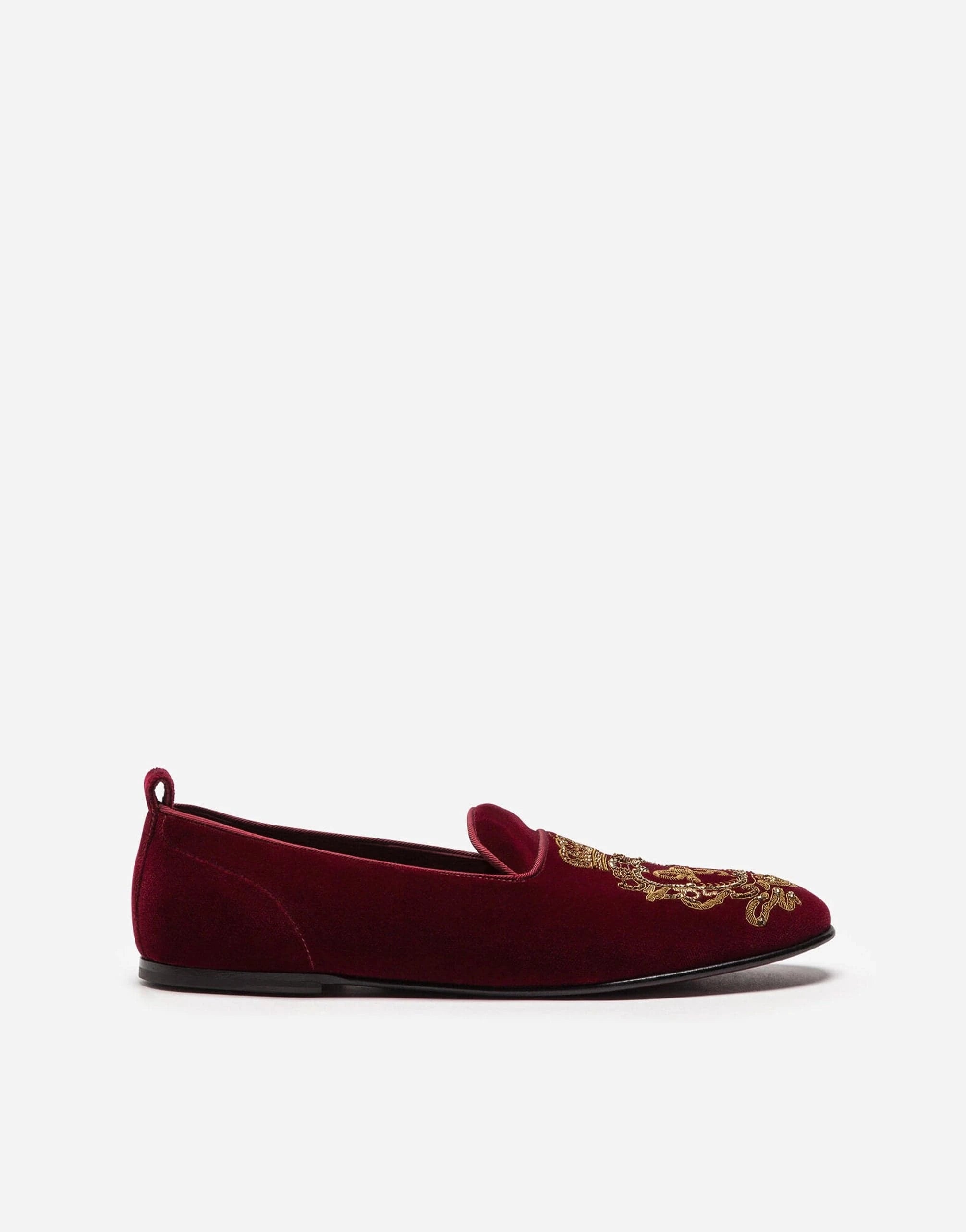 Dolce & Gabbana Red Coat Of Arms Embroidery Velvet Slippers