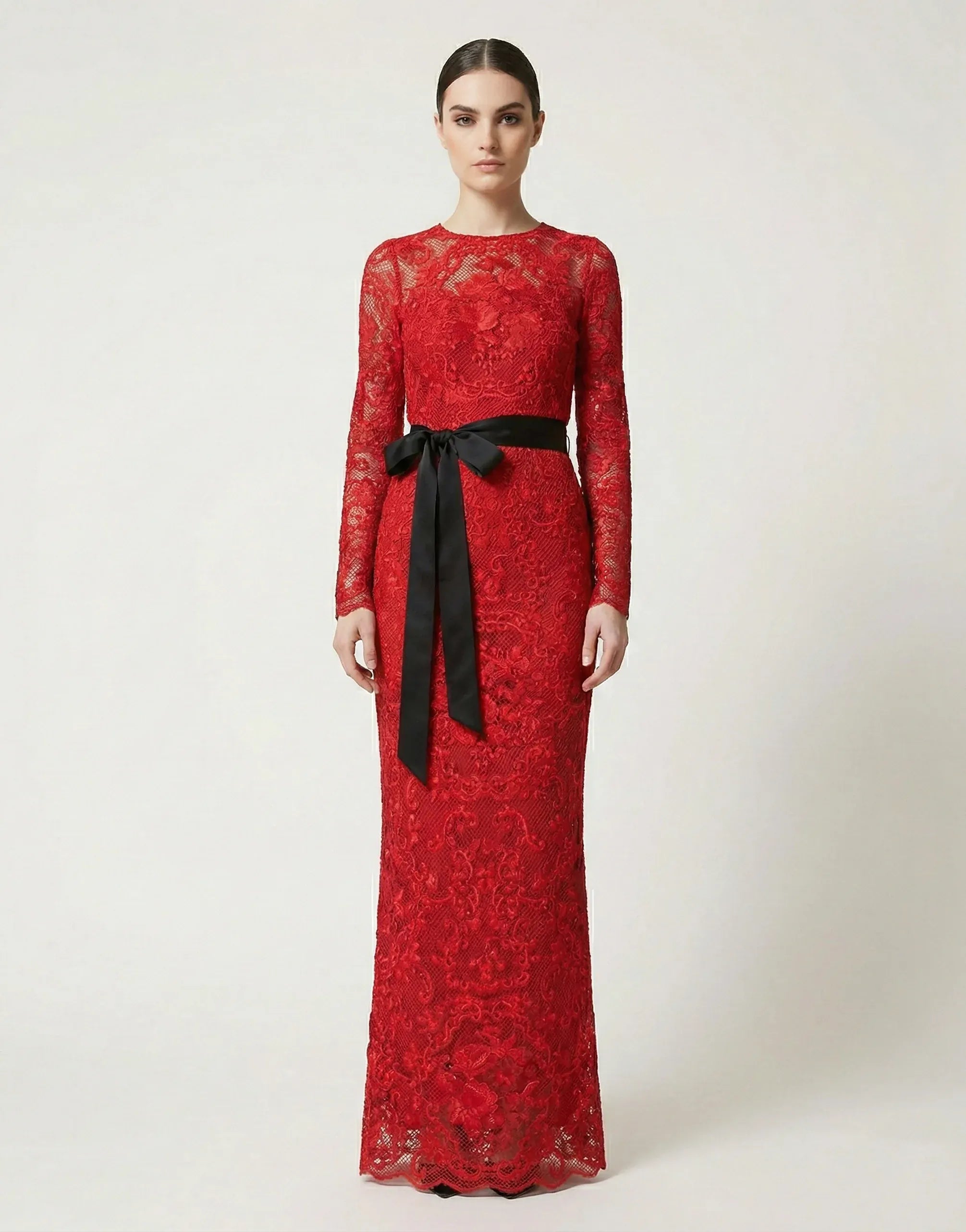 Dolce & Gabbana Red Lace Maxi Dress